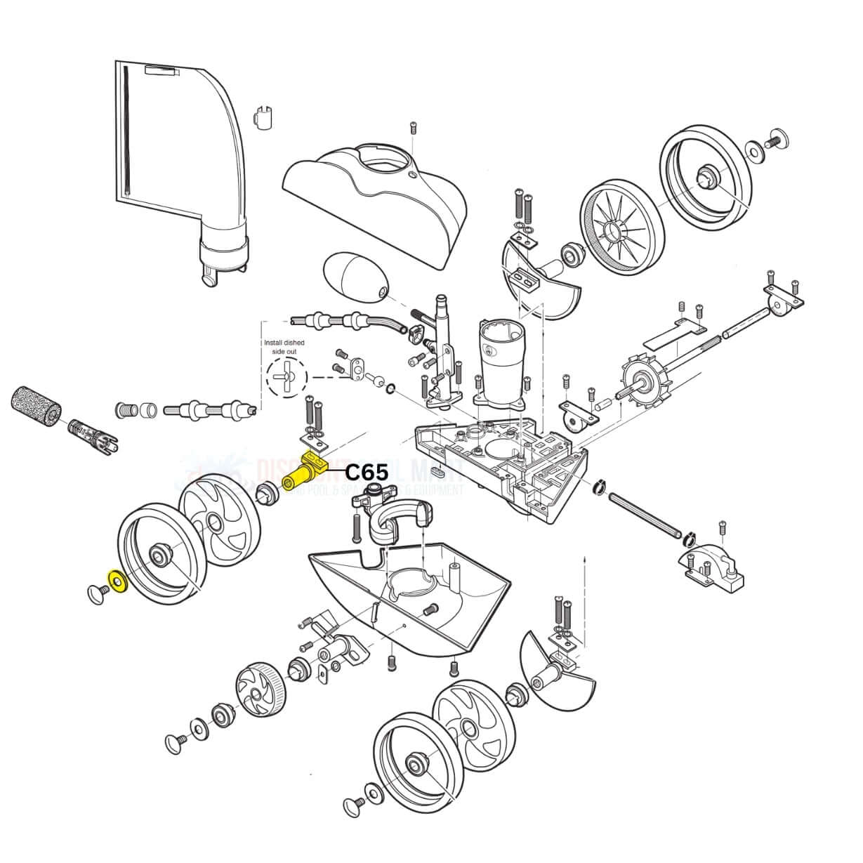 Polaris C65 Rear Wheel Large Axle diagram for Vac-Sweep 180 and 280 cleaners at Discount Pool Mart DPM.