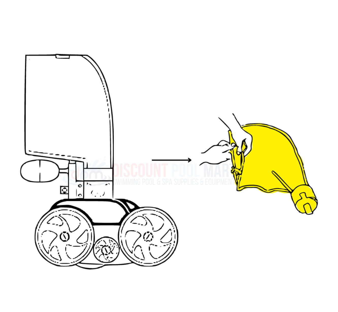 Diagram showing Polaris Sand and Silt Bag attachment for 280 Sport Pool Cleaners at Discount Pool Mart DPM.