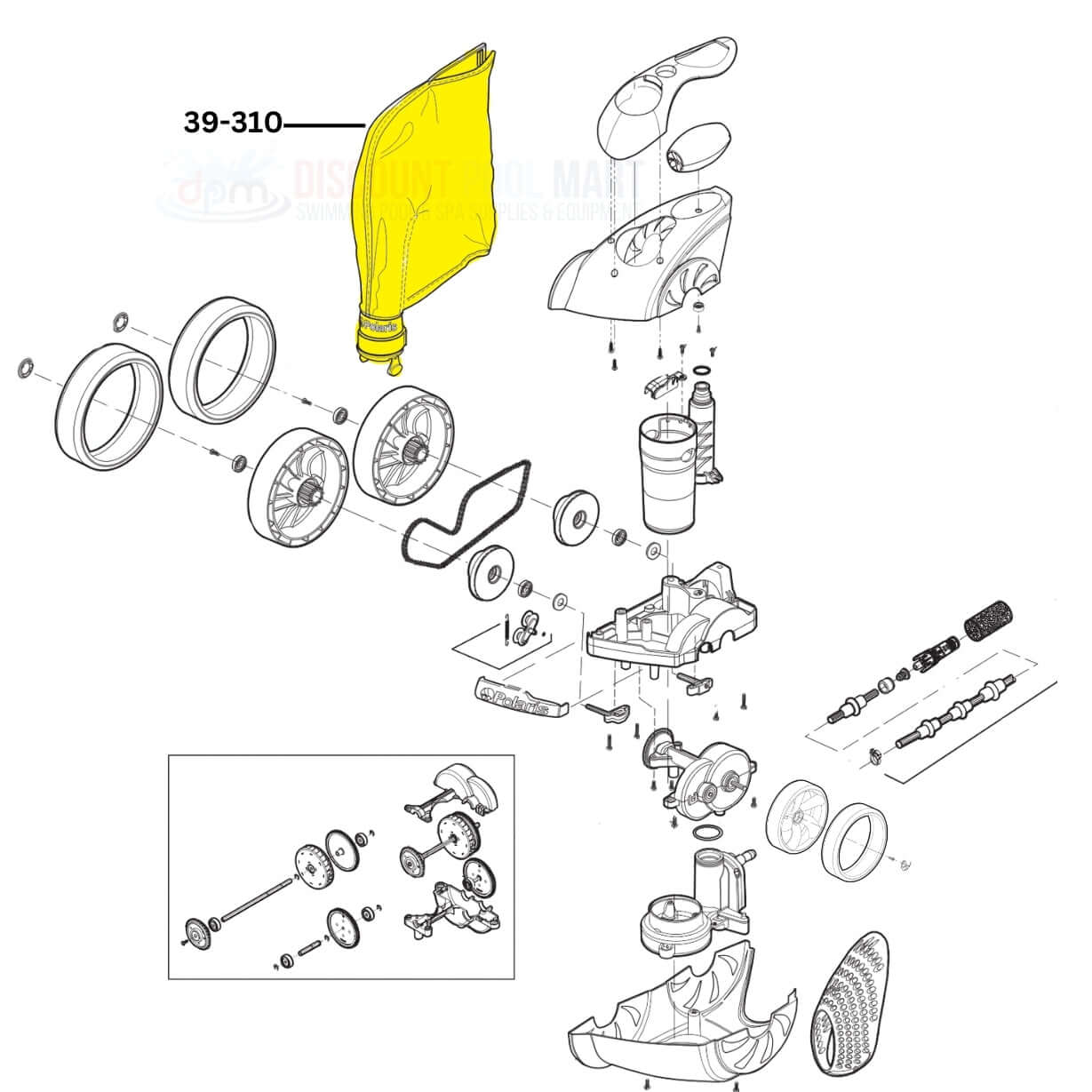 Polaris SuperBag 39-310 parts diagram for cleaners, featuring double chamber design. From Discount Pool Mart DPM.