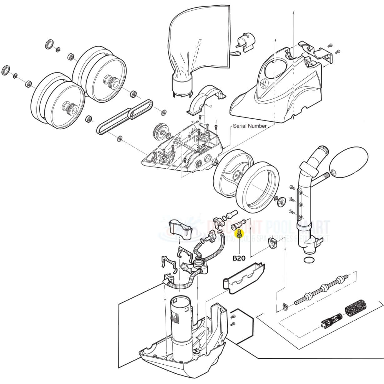 Polaris Sweep Hose Adjustment Screw B20 diagram for Vac-Sweep cleaners from Discount Pool Mart DPM.