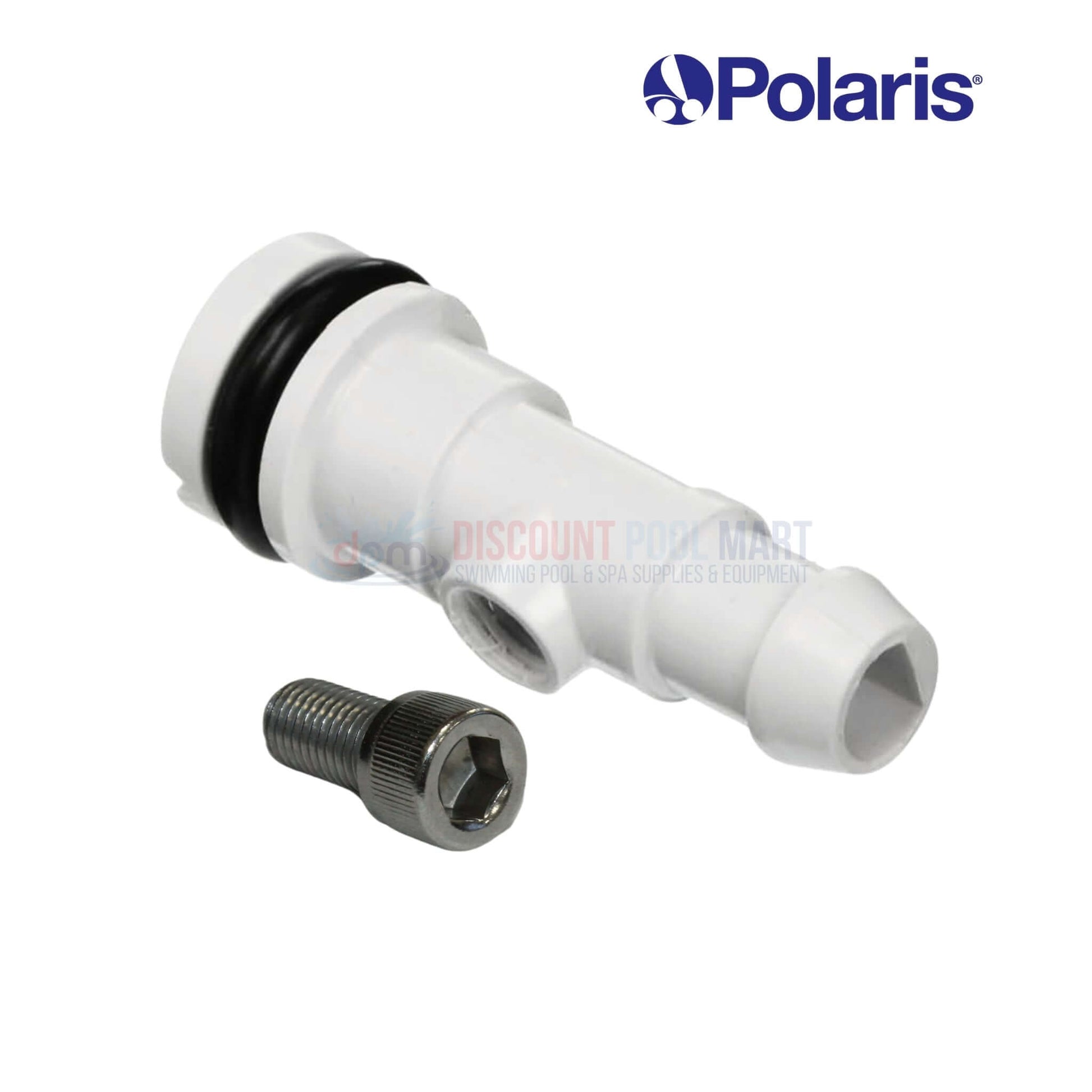 Polaris Sweep Hose Barb 9-100-7008 with adjustment screw for efficient pool cleaning at Discount Pool Mart DPM.