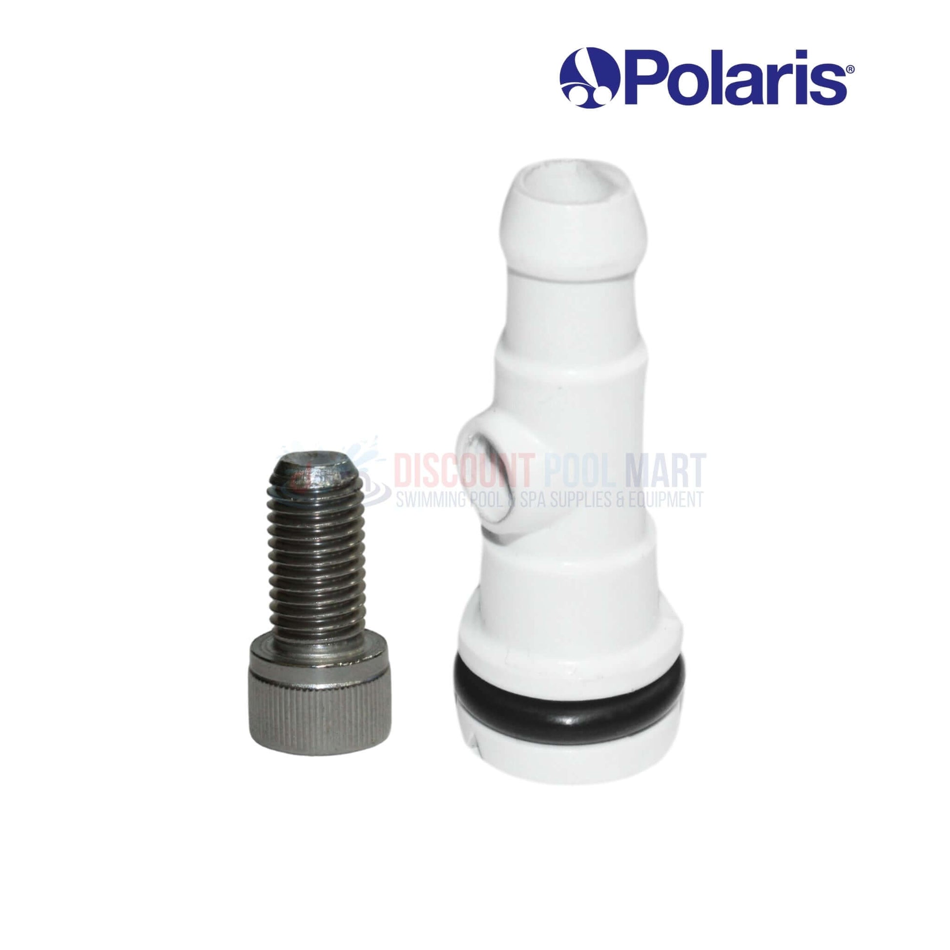 Polaris Sweep Hose Barb 9-100-7008 with adjustment screw, from Discount Pool Mart DPM for efficient pool cleaning.