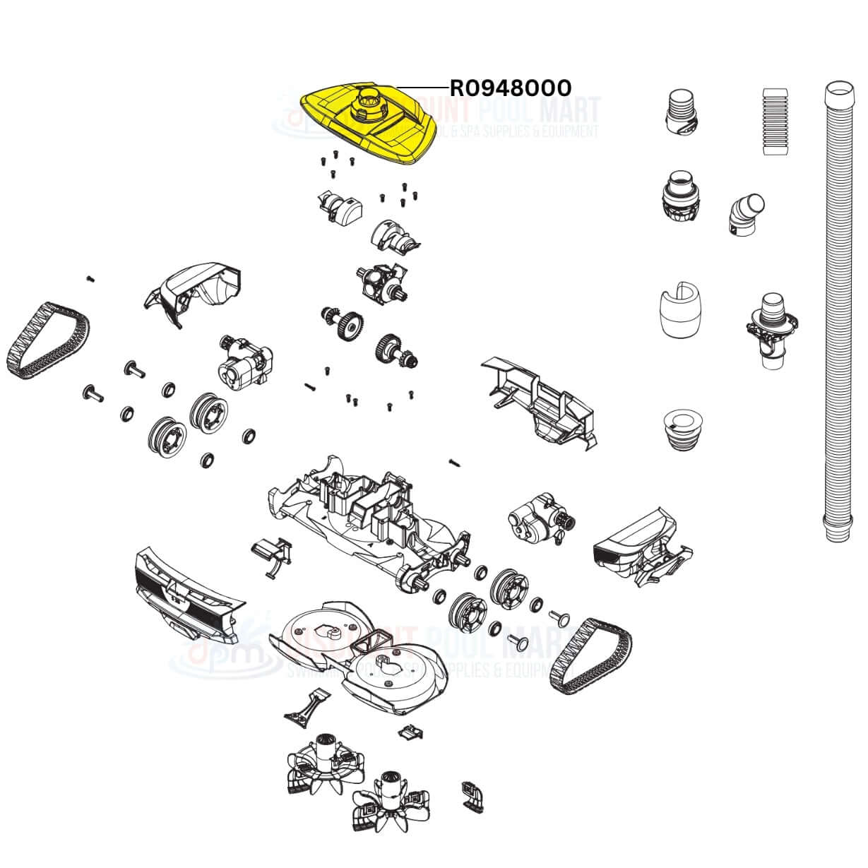 Diagram of Polaris R0948000 Top Cover Assembly for Atlas Cleaners at Discount Pool Mart DPM, showing parts and components.