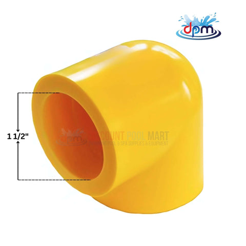 Yellow Poly Socket Fusion 90 Degree Elbow Fitting 1.5" by Discount Pool Mart DPM for polyethylene gas piping.