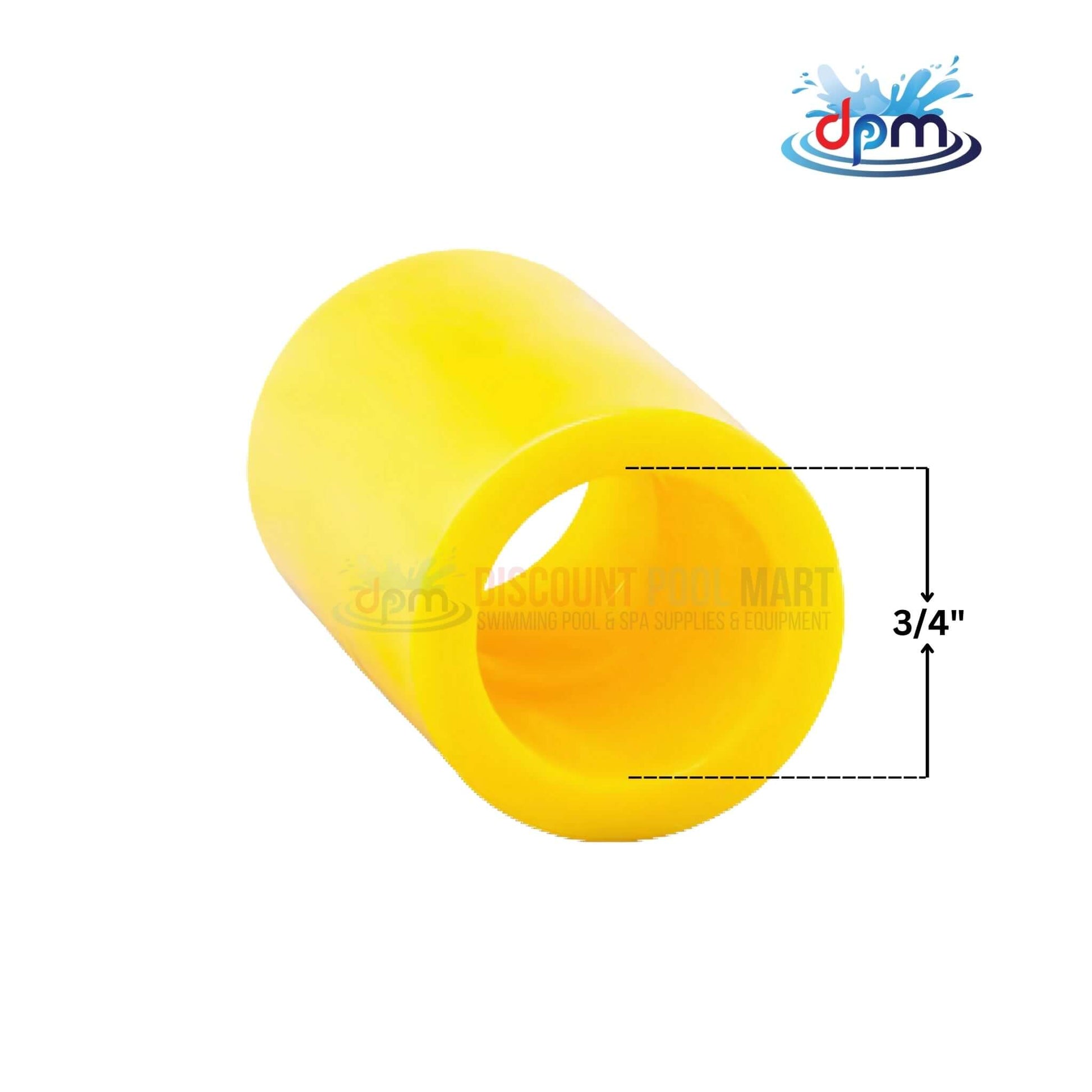 Poly Socket Fusion Coupling in yellow, 3/4" IPS from Discount Pool Mart DPM, ideal for secure gas pipe connections.