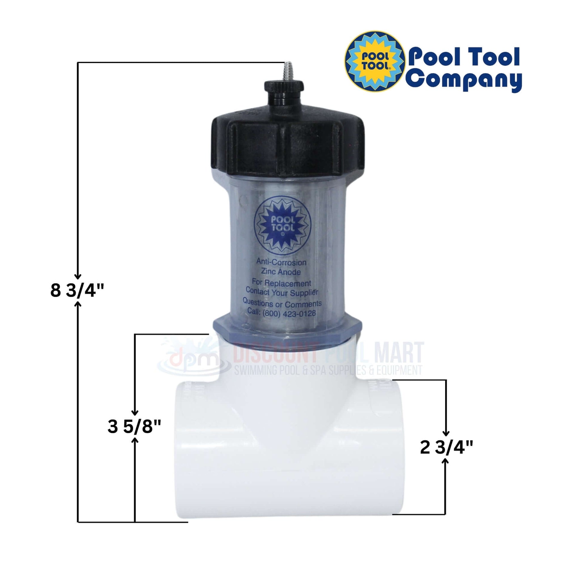 Pool Tool Inline Zinc Anode 104D 2" Slip from Discount Pool Mart DPM preventing pool corrosion and extending equipment life.