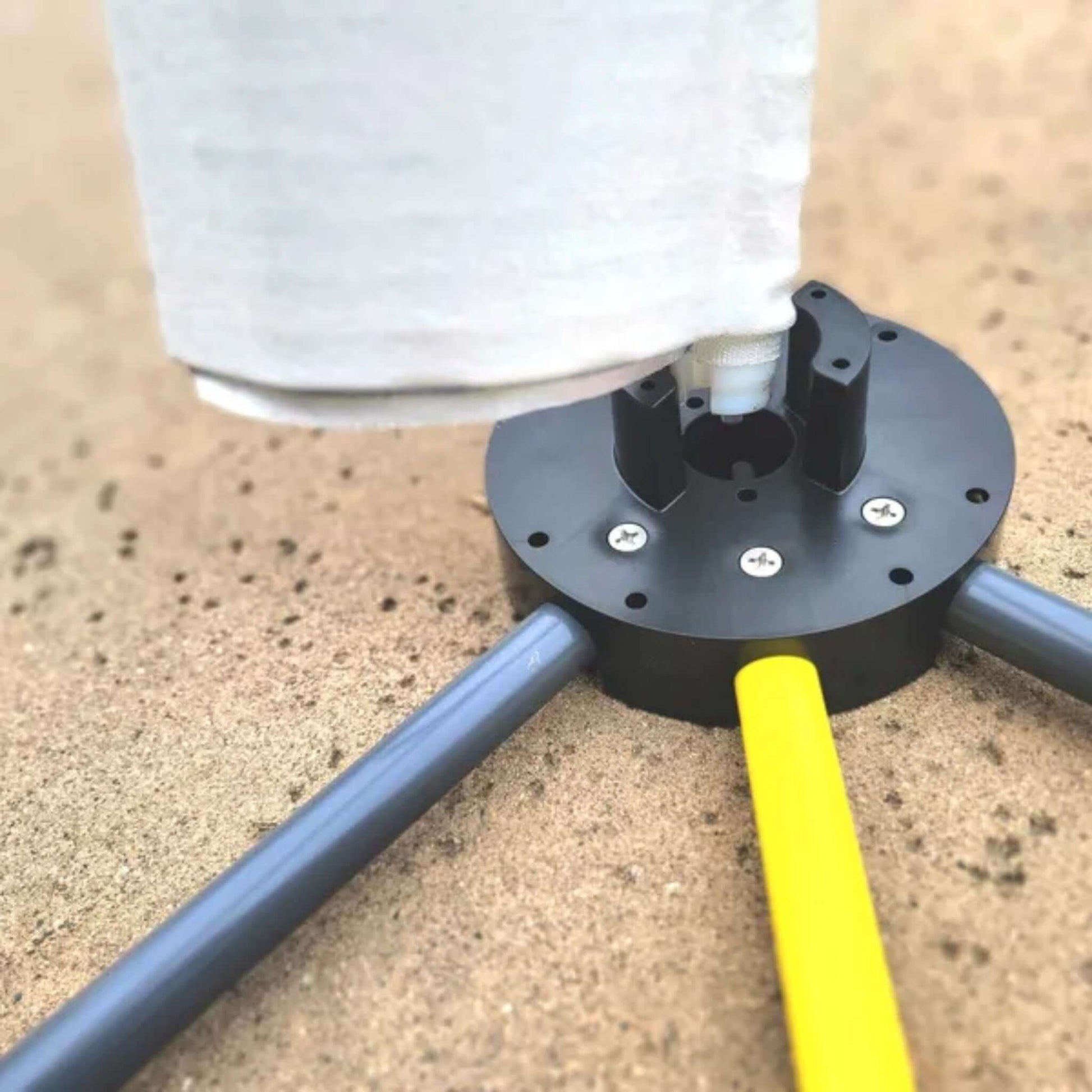 Close-up of Pool Filter Buddy Cleaning Stand for ergonomic filter maintenance. SKU: Pool Filter Buddy 2 Pack from Discount Pool Mart DPM.