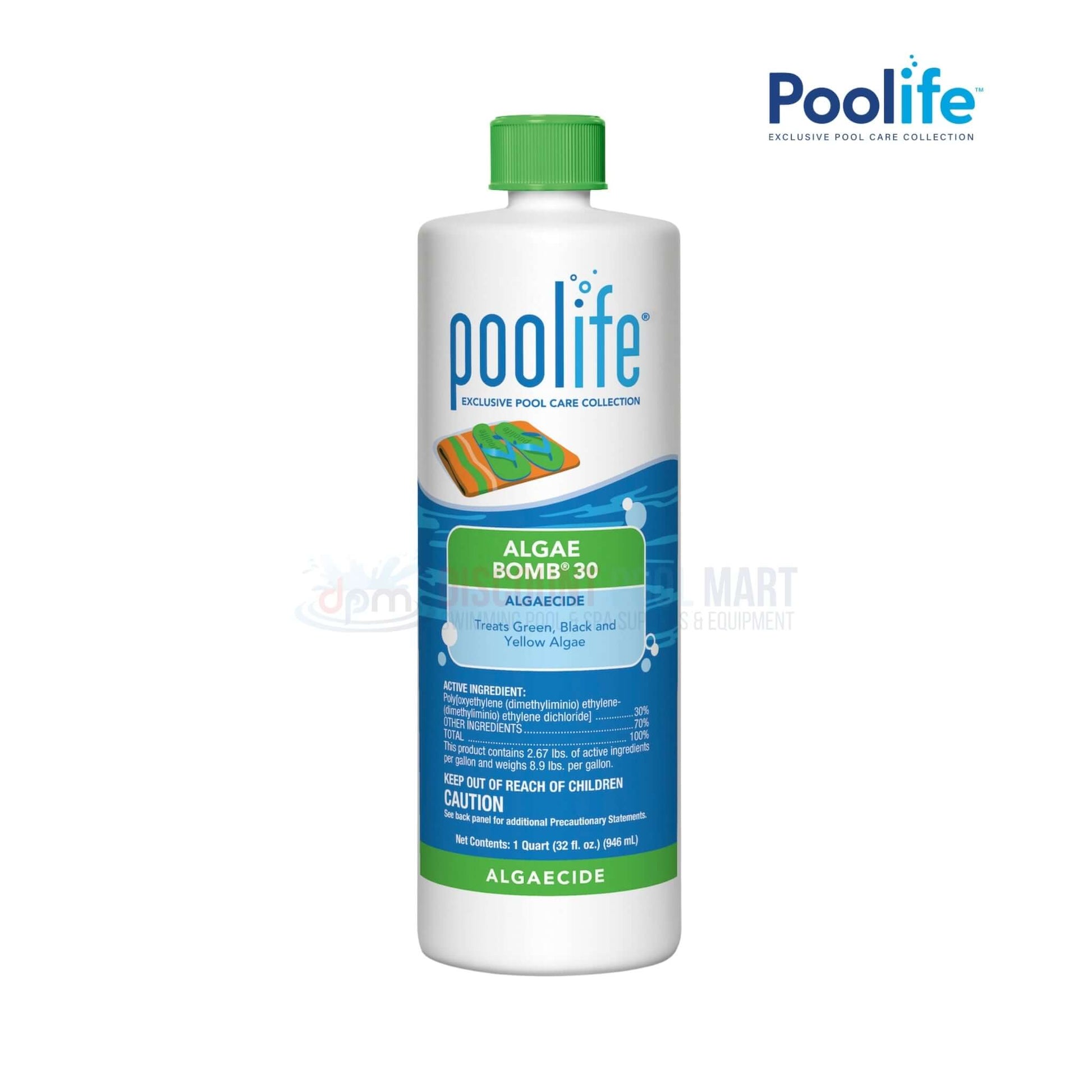 Poolife Algae Bomb 30 swimming pool algaecide at Discount Pool Mart DPM, effective against green, black, and mustard algae.