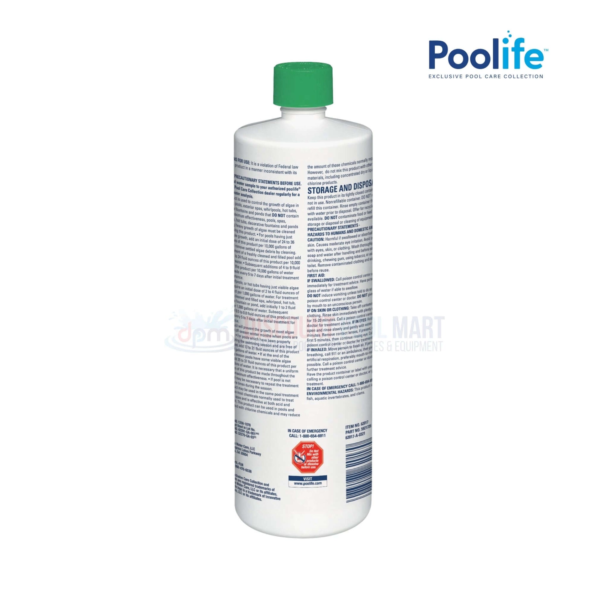 Poolife Algae Bomb 30 swimming pool algaecide bottle, 1 qt, available at Discount Pool Mart (DPM) for algae prevention.