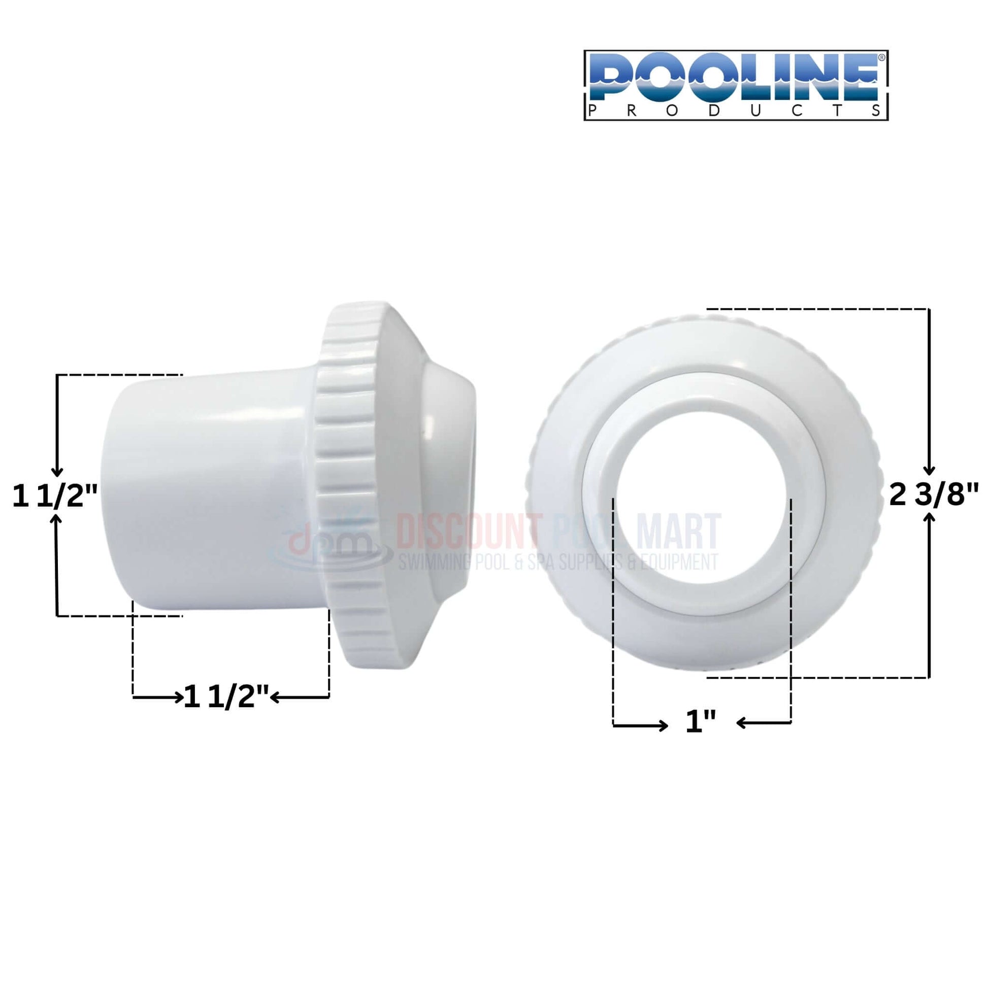 Pooline Hydrostream Jet Sleeve 11212A, 1.5" sleeve, 1" opening, durable white plastic, Discount Pool Mart DPM.