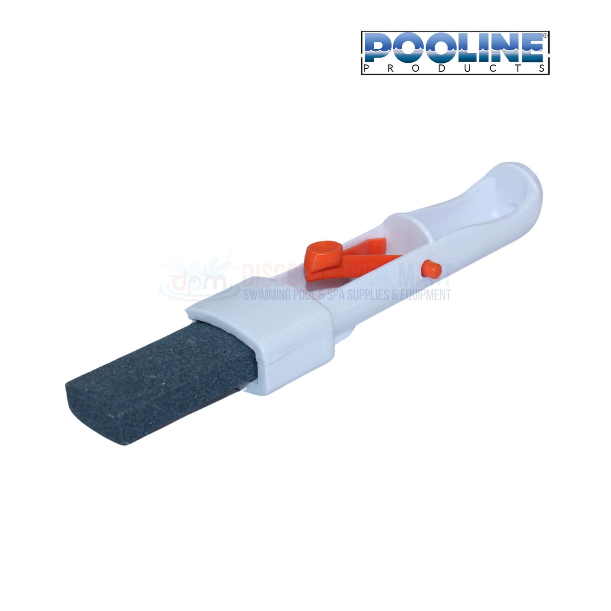 Pooline Pumice Stone on EZ-Clip with White Handle | Discount Pool Mart (DPM) cleaning tool for pool stains.