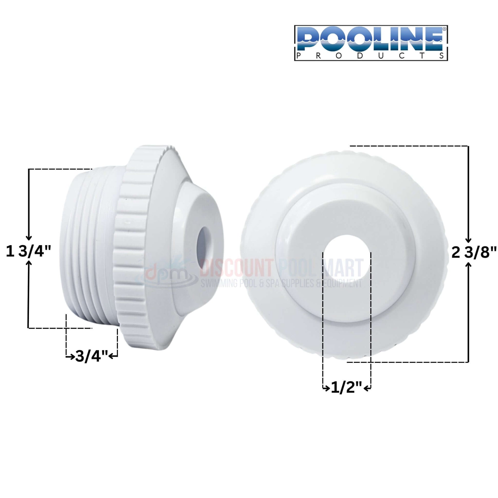 Pooline Threaded Hydrostream Jet 11211C with 1.5" thread and 0.5" opening - DPM Discount Pool Mart
