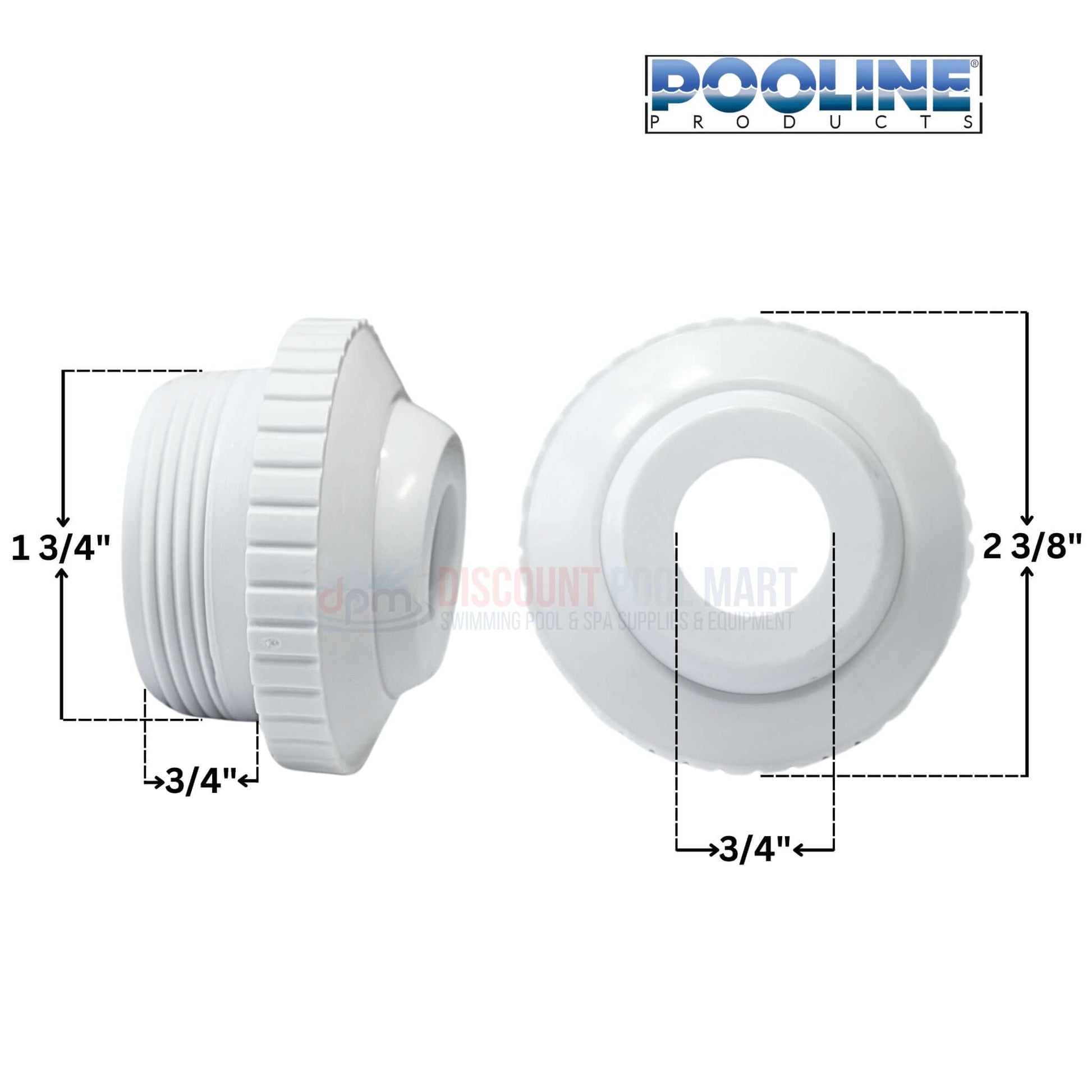 Pooline Hydrostream Threaded Jet 11211B with dimensions, 1.5" thread, 0.75" opening, available at Discount Pool Mart DPM.
