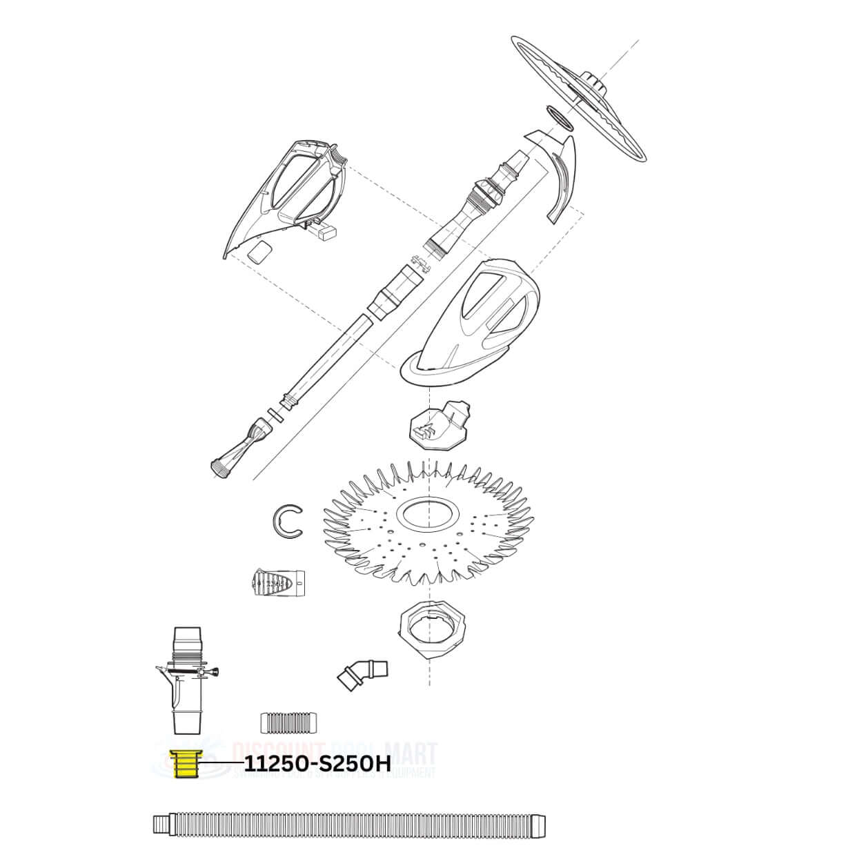 Diagram of Pooline Universal Skimmer Cone Adapter 11250-S250H for Zodiac cleaners from Discount Pool Mart DPM.
