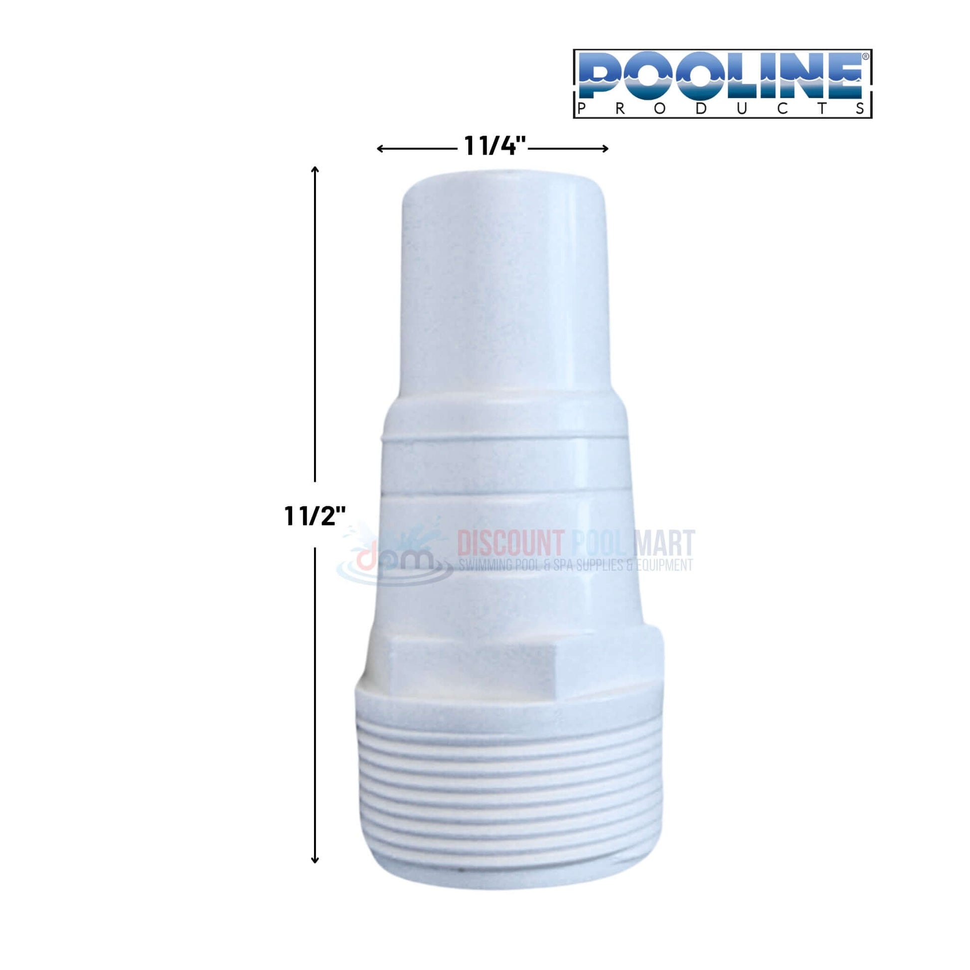 Poolline Hose Adapter 1-1/2" MPT x 1-1/4" 417-6060, durable pool supply, white plastic connector, from Discount Pool Mart.