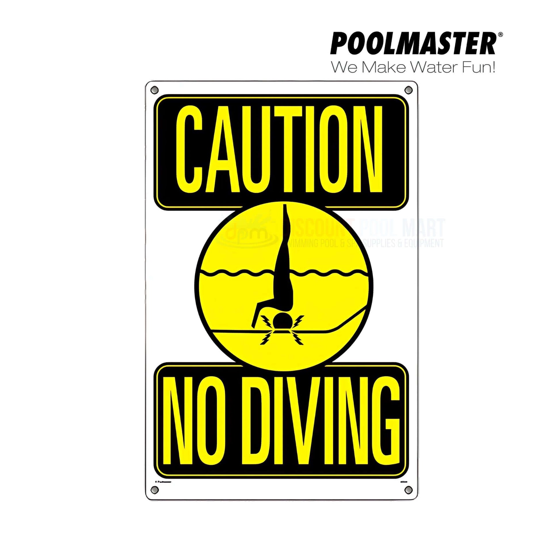 Poolmaster Caution No Diving Sign 12x18 SKU 40344 from Discount Pool Mart DPM, durable all-weather safety sign.