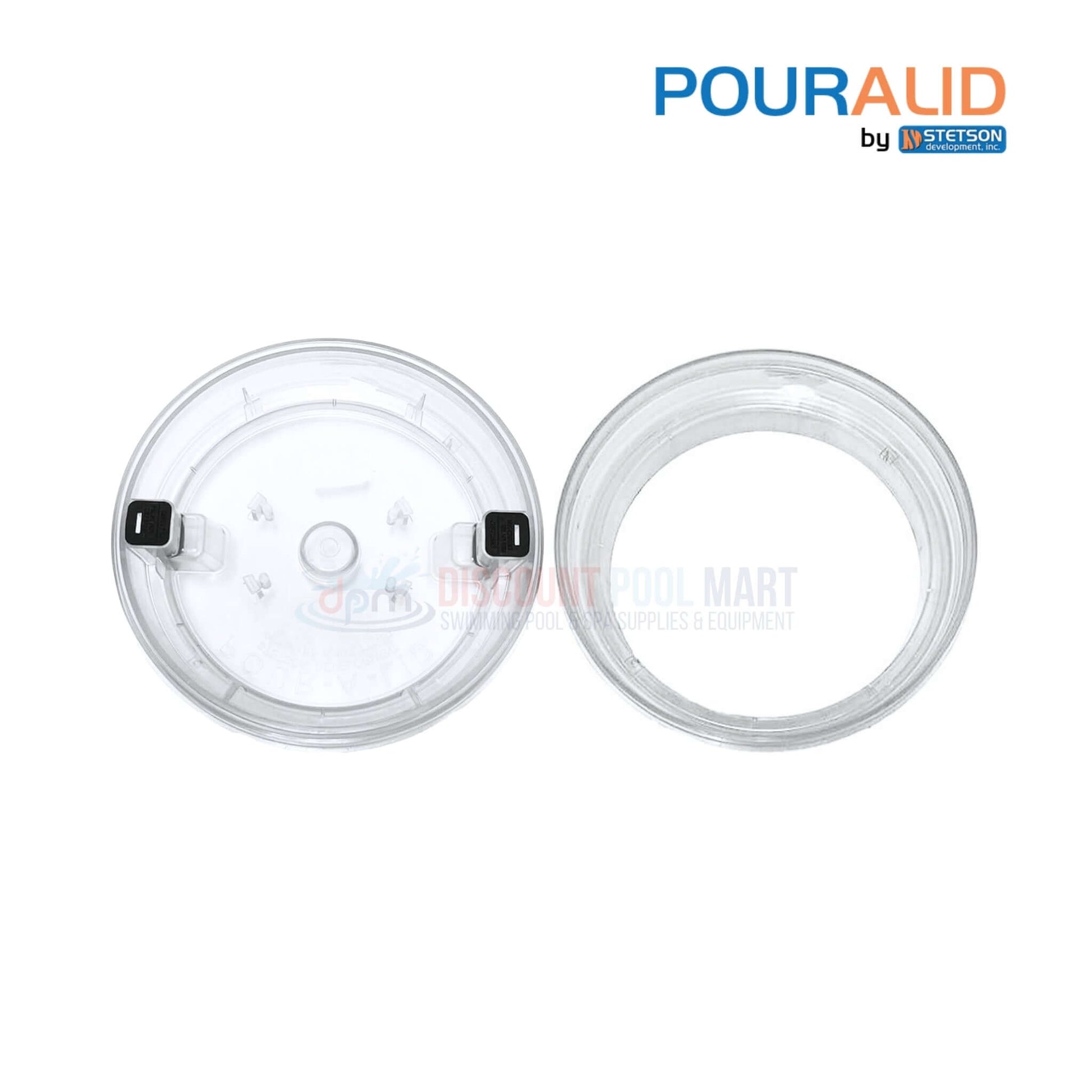 Pour-A-Lid 10" Round Clear Swimming Pool Skimmer Cover by Discount Pool Mart DPM, innovative masonry skimmer lid system.