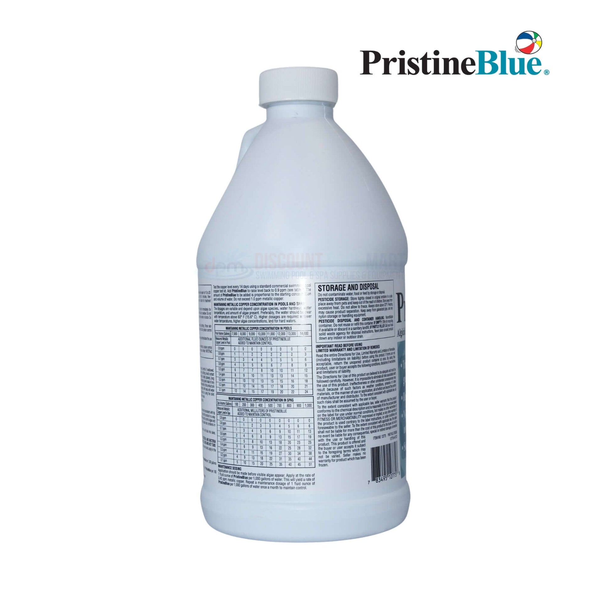 PristineBlue Algaecide & Bactericide 64oz from Discount Pool Mart, ideal for pool maintenance and safe swimming.