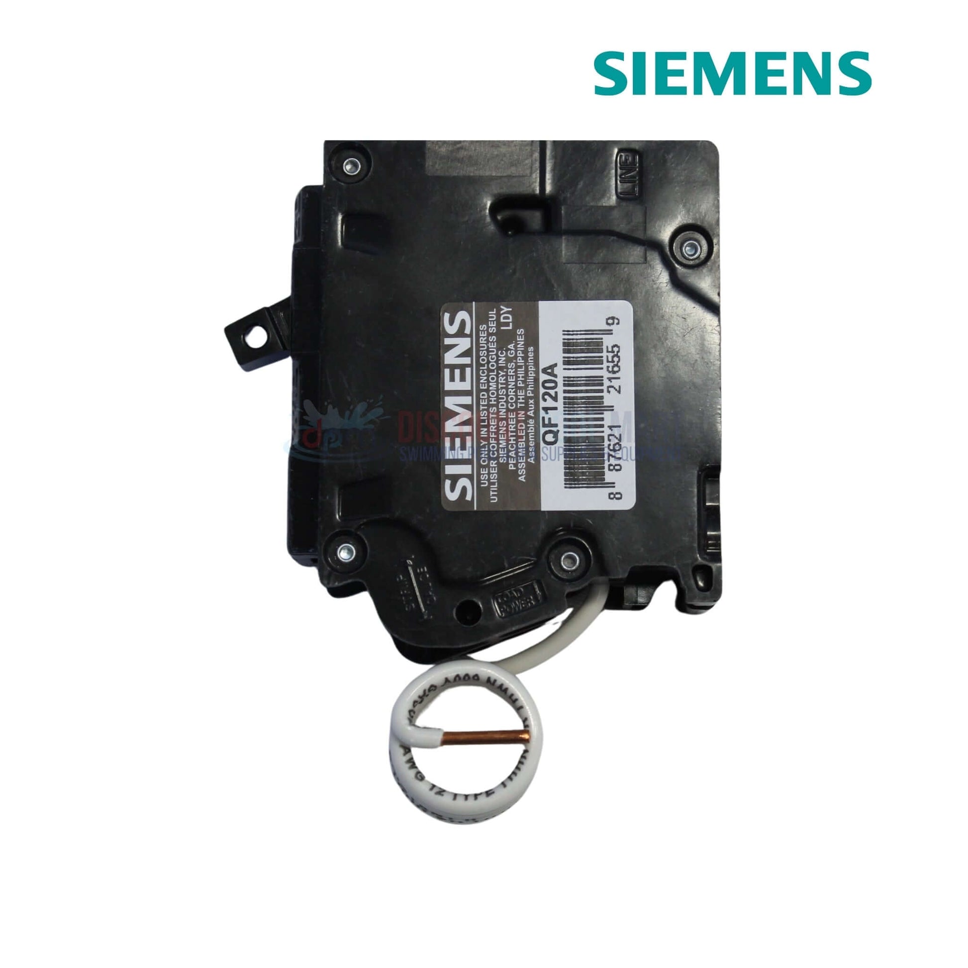 QF120A | Siemens Single Pole 20 AMP GFCI Circuit Breaker, black, side view, for pool supplies, from Discount Pool Mart.