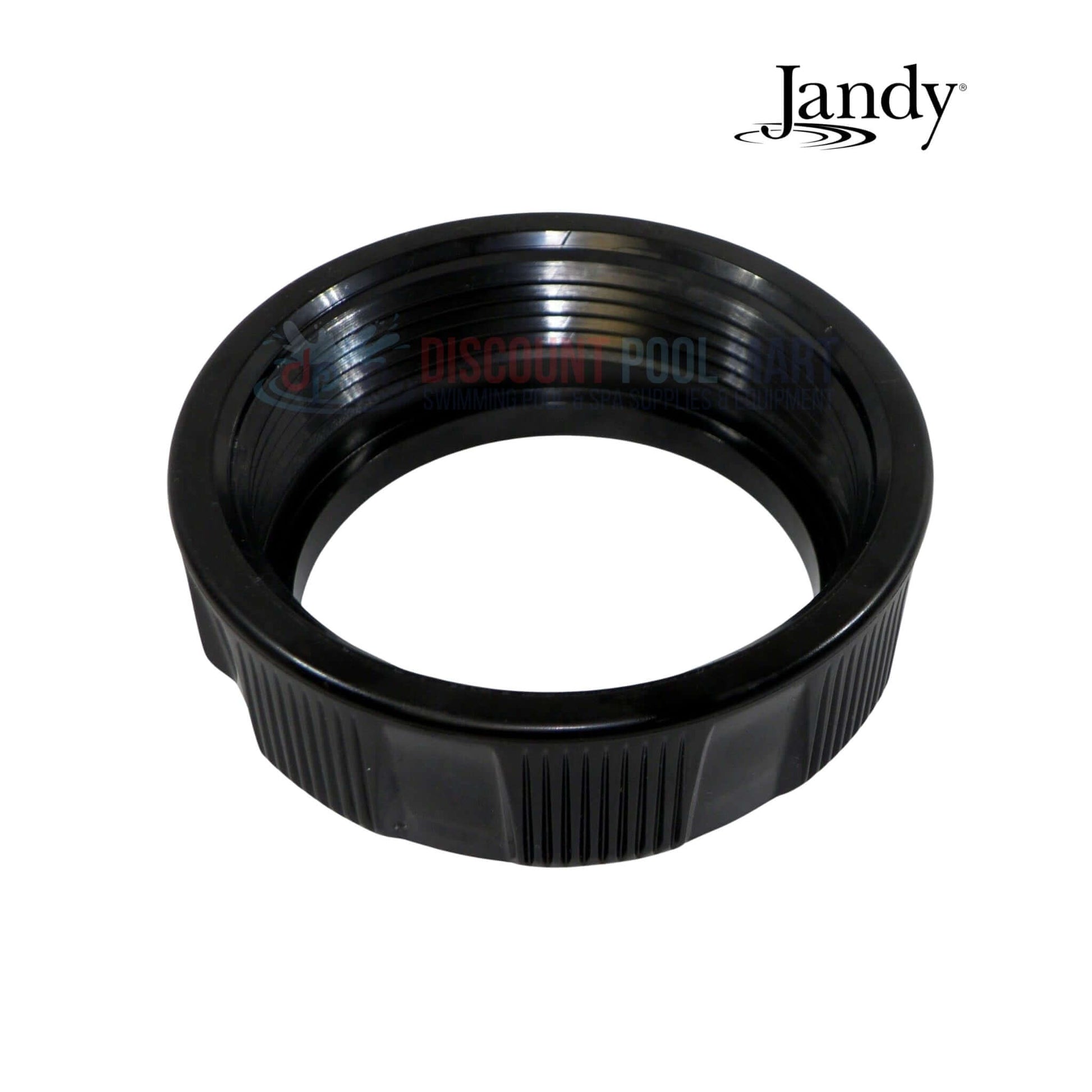 R0488300 | Jandy JS Series Filter Drain Screen, a black threaded assembly viewed from the top, ideal for pool supplies at Discount Pool Mart.