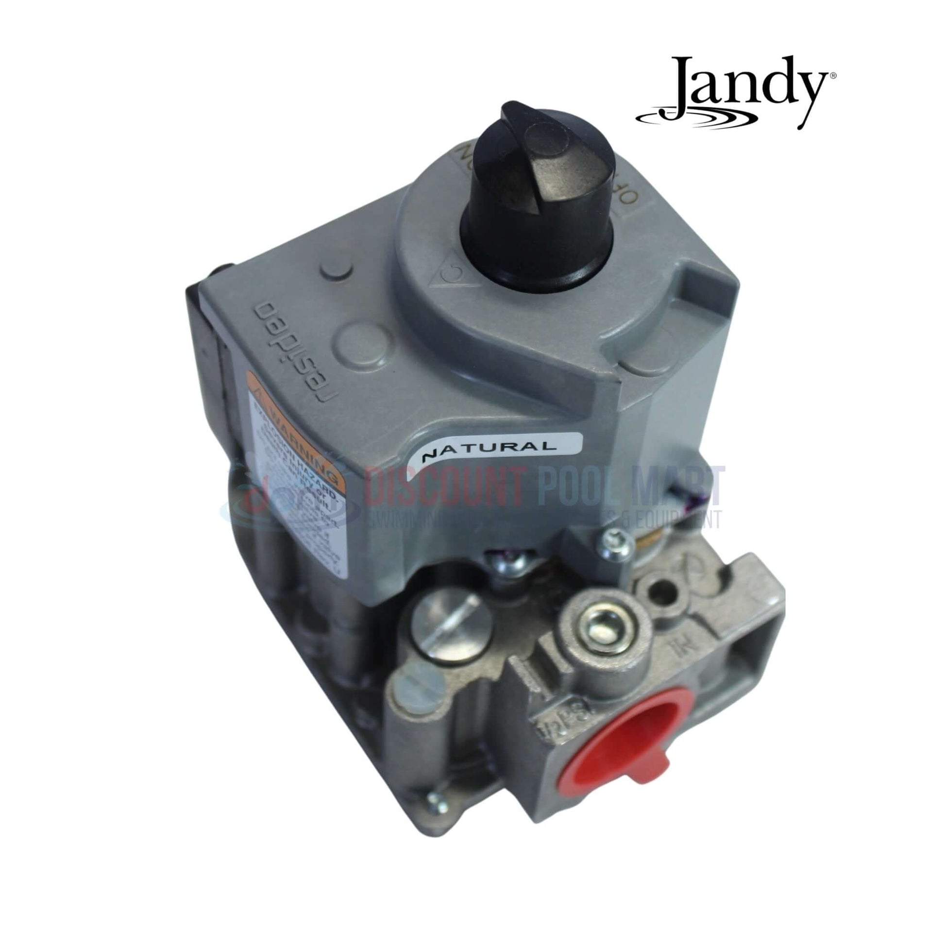 R0494500 | Jandy Gas Valve for Legacy Heater LRZE from Discount Pool Mart, gray with natural gas markings, top view.