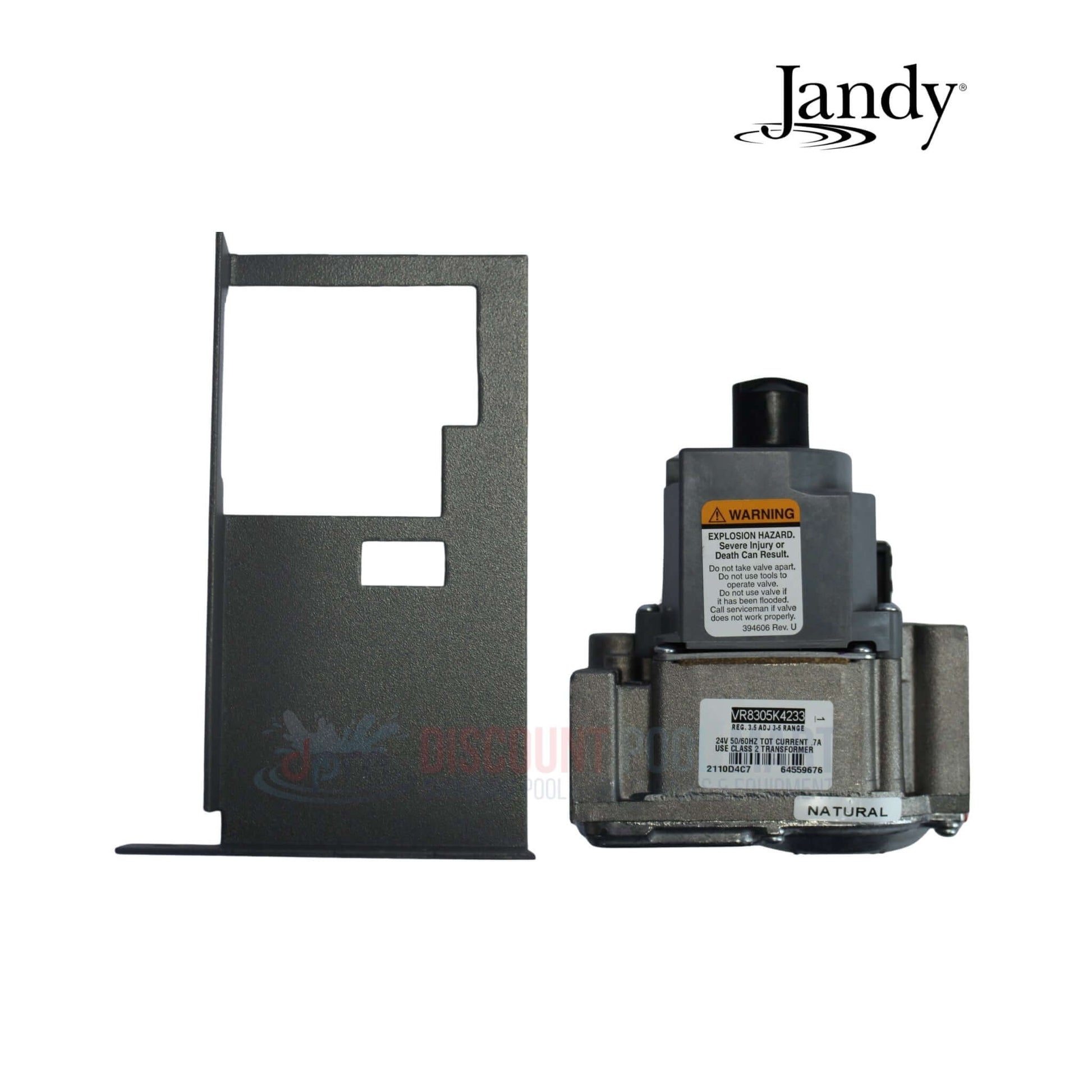 R0494500 | Jandy Gas Valve for Legacy Heater LRZE with metal bracket, showing detailed design for pool supplies by Discount Pool Mart.