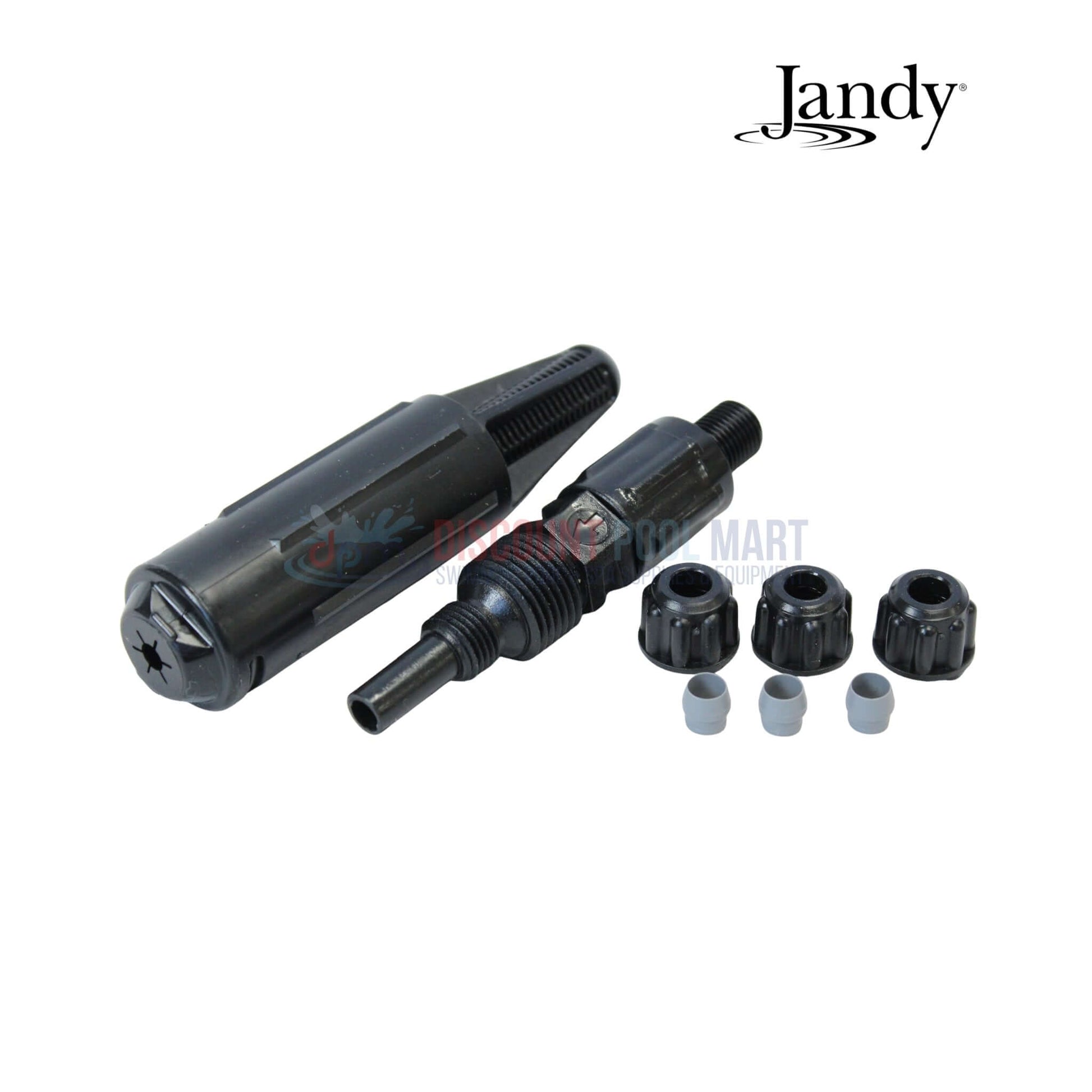 R0945300 | Jandy TruDose Pump Accessory Kit shown in black, includes fittings and components for accurate chemical dosing.