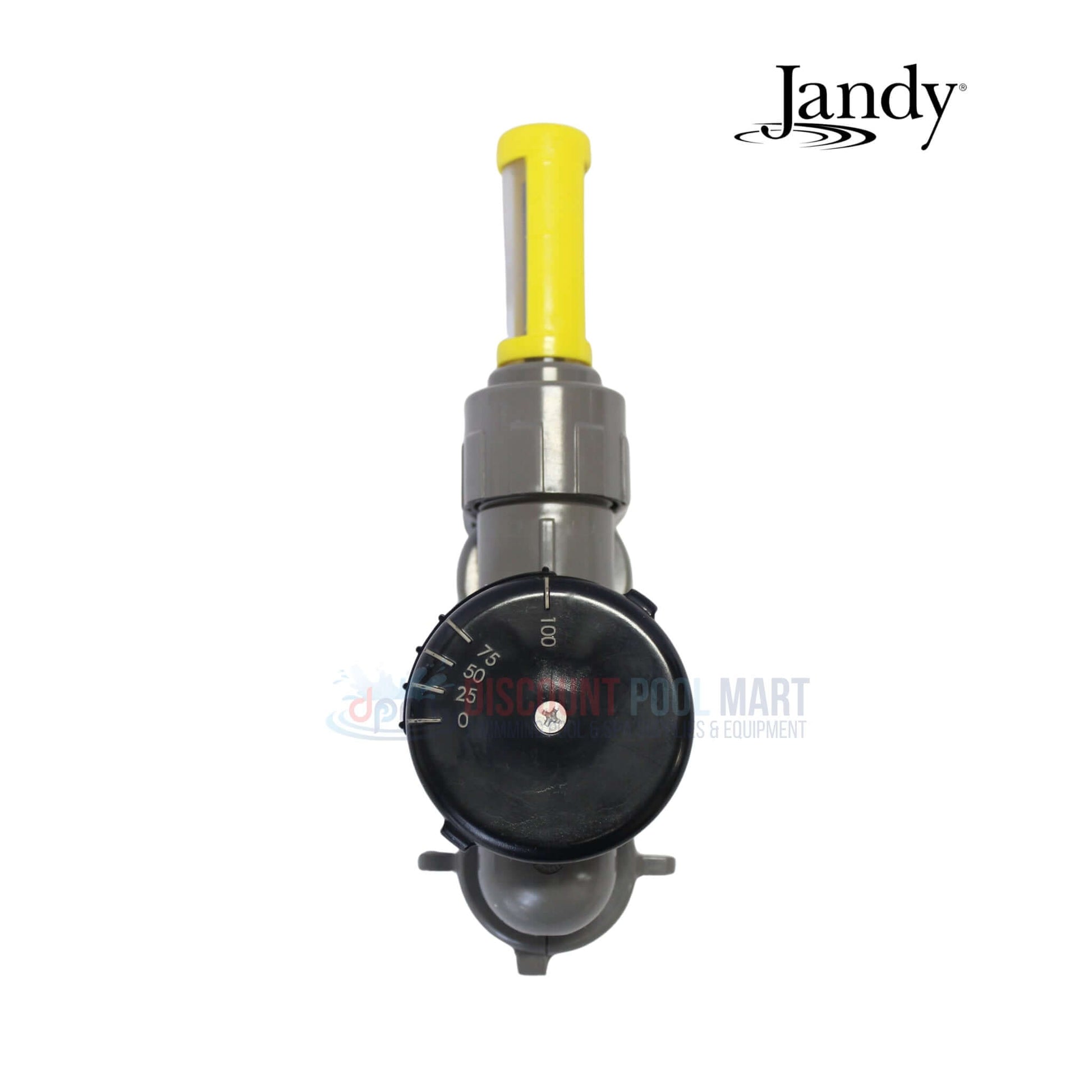 R0966600 | Jandy TruChlor Valve & Flow Indicator with yellow handle, gray body, for pool supplies from Discount Pool Mart.