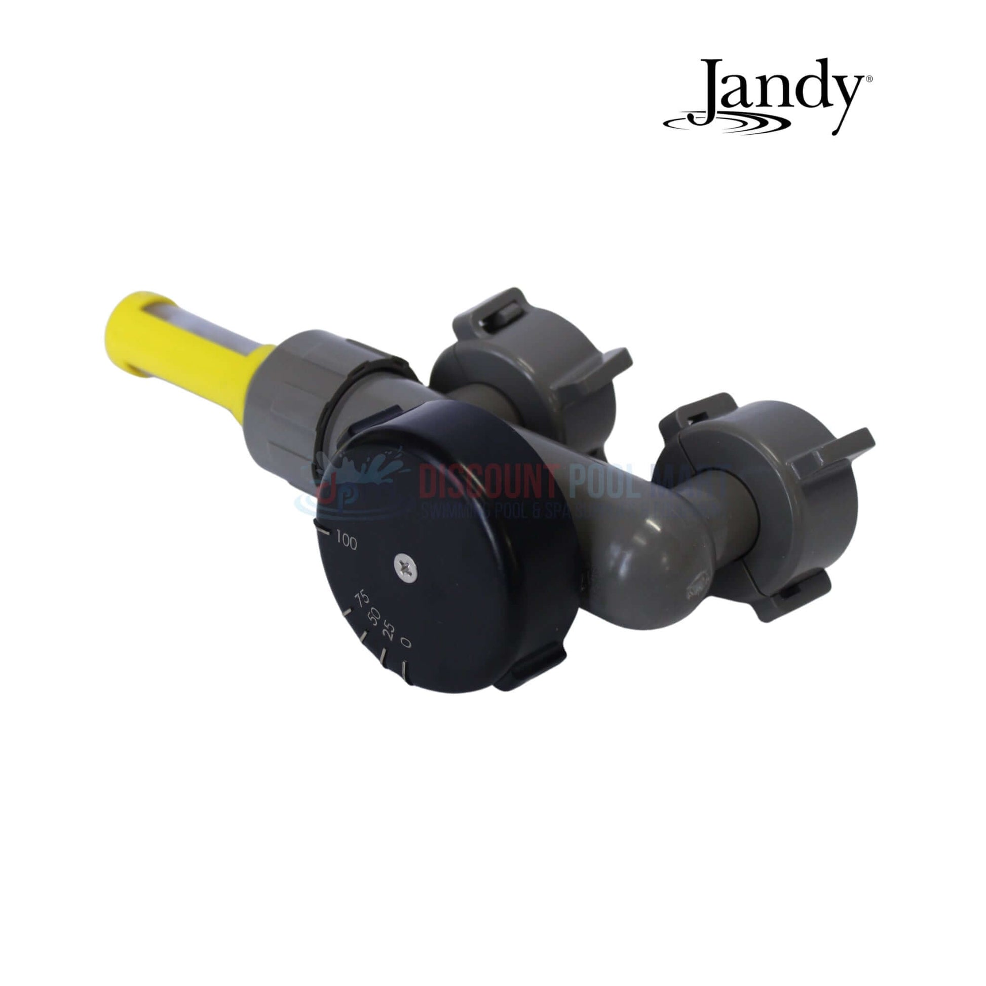 R0966600 | Jandy TruChlor Valve & Flow Indicator with gray and yellow components for pool feeder systems at Discount Pool Mart.