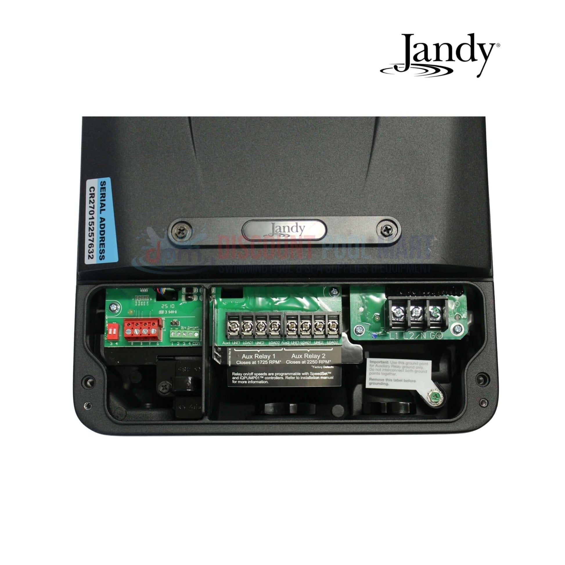 R0974401 | Jandy Flo Pro DV2A 1.85HP Pump Drive back view, detailed connections, part of Discount Pool Mart products.