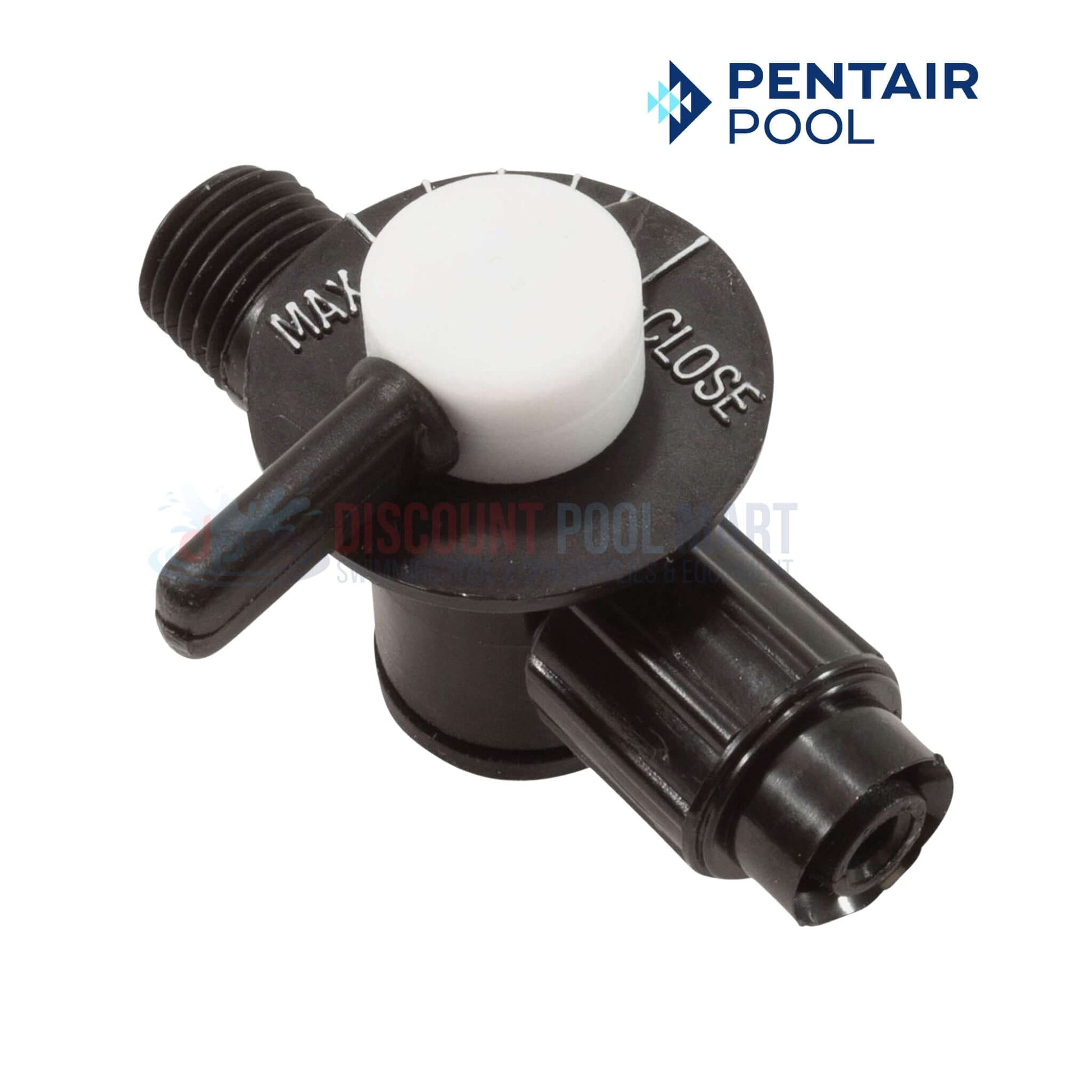 R172060 | Pentair Rainbow Feeder 1/4" NPT Control Valve, black valve with white handle, for pool chemical regulation, from Discount Pool Mart.