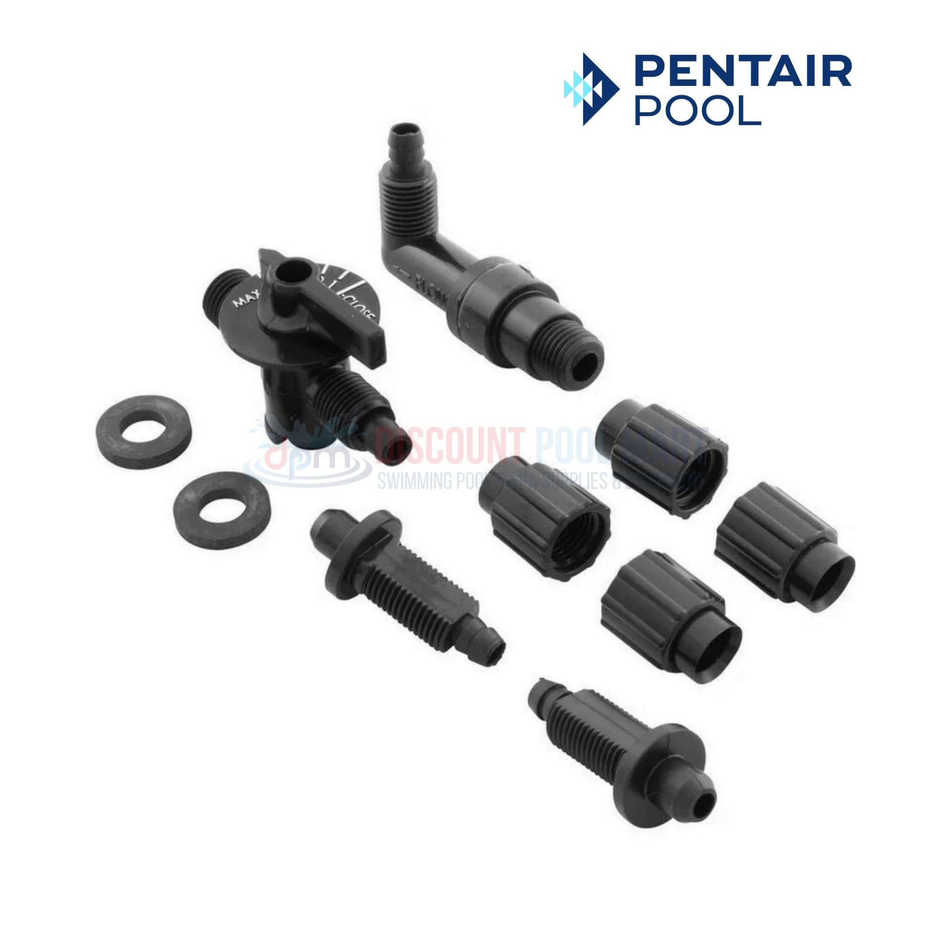 R172064 | Pentair Rainbow Feeder Replacement Parts Kit, black components layout, designed for chlorine dispensers, by Discount Pool Mart.