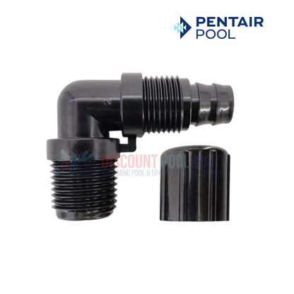 R172272 | Pentair Rainbow Feeder 90 Degree Elbow Tube With Nut, black 1/2 inch fitting for pool supplies, by Discount Pool Mart.