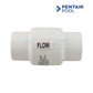 R172288 | Pentair Rainbow Feeder Check Valve 1.5" - 2" showing white PVC construction, labeled for flow direction, from Discount Pool Mart.
