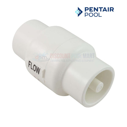 R172288 | Pentair Rainbow Feeder Check Valve 1.5" - 2" from Discount Pool Mart, white, shown for flow direction in pool systems.