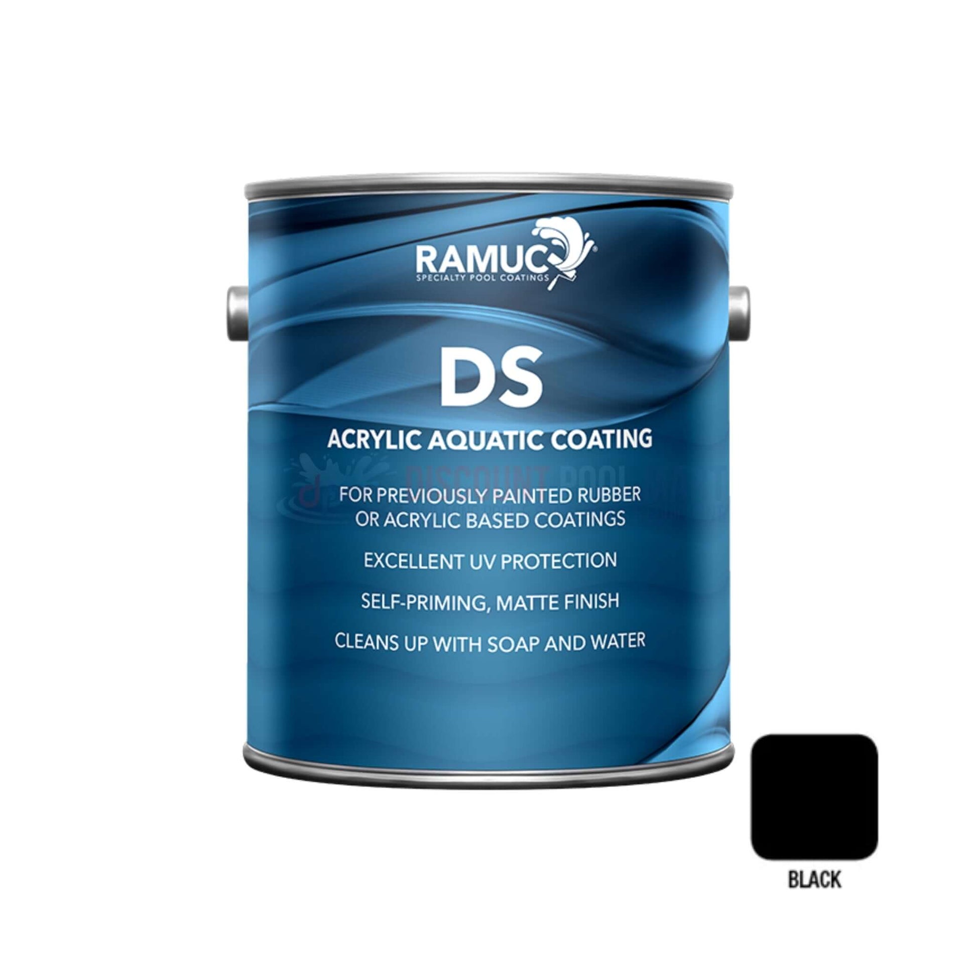 RAMUC DS Acrylic Pool Paint in Black, 1 Gallon, by Discount Pool Mart DPM, self-priming, excellent UV protection.