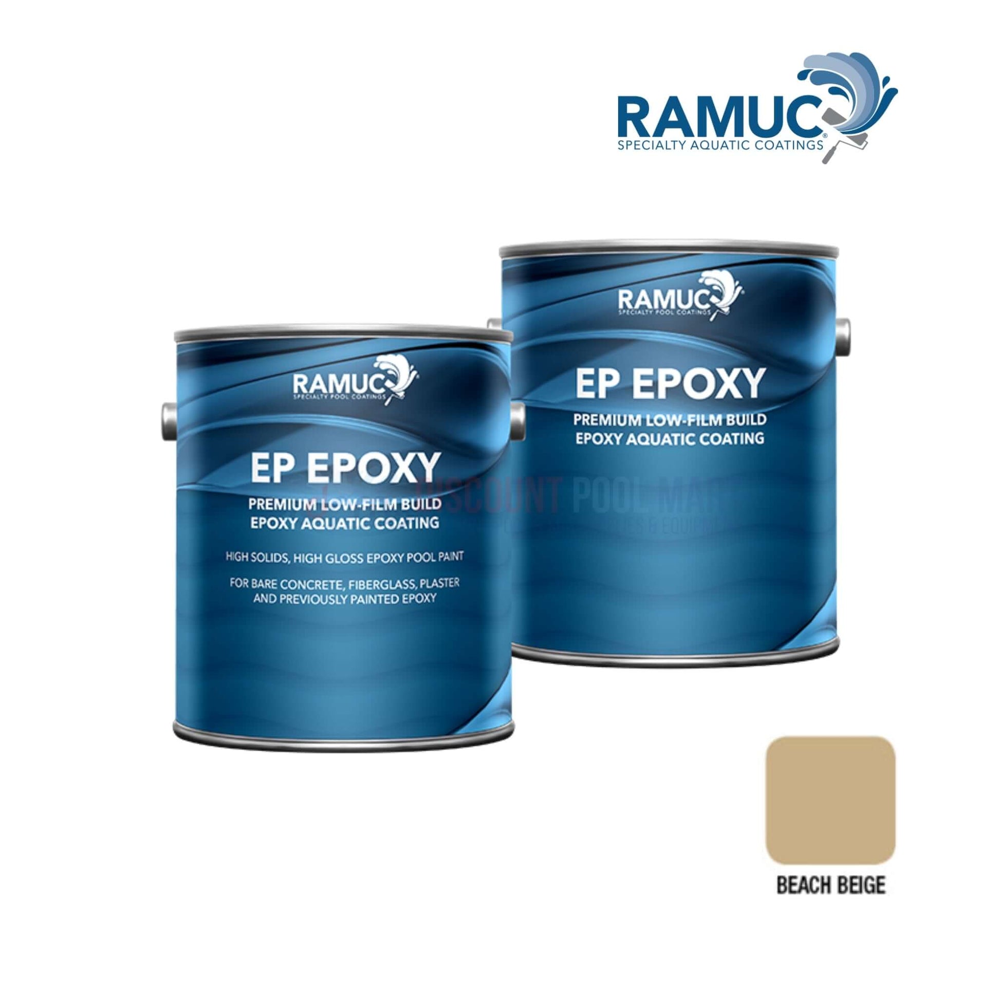 RAMUC EP Epoxy High Gloss Pool Paint 1.25 Gallons Beach Beige from Discount Pool Mart DPM, durable and stain-resistant.