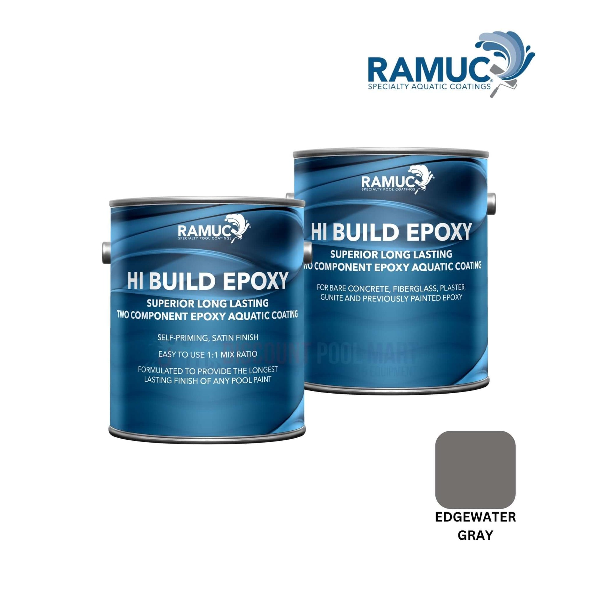 Ramuc Hi-Build Epoxy Pool Paint in Edgewater Gray, 2 gallons, durable finish from Discount Pool Mart DPM.