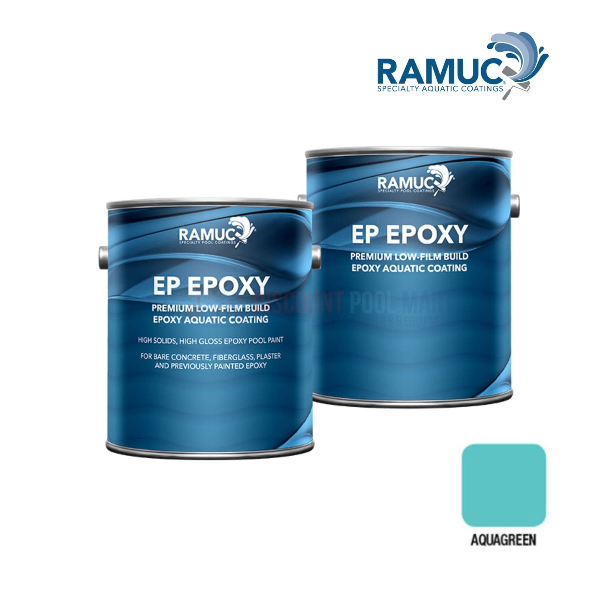 Ramuc EP Epoxy Pool Paint in Aquagreen, 1.25 gallons, durable coating ideal for concrete, available at Discount Pool Mart DPM.