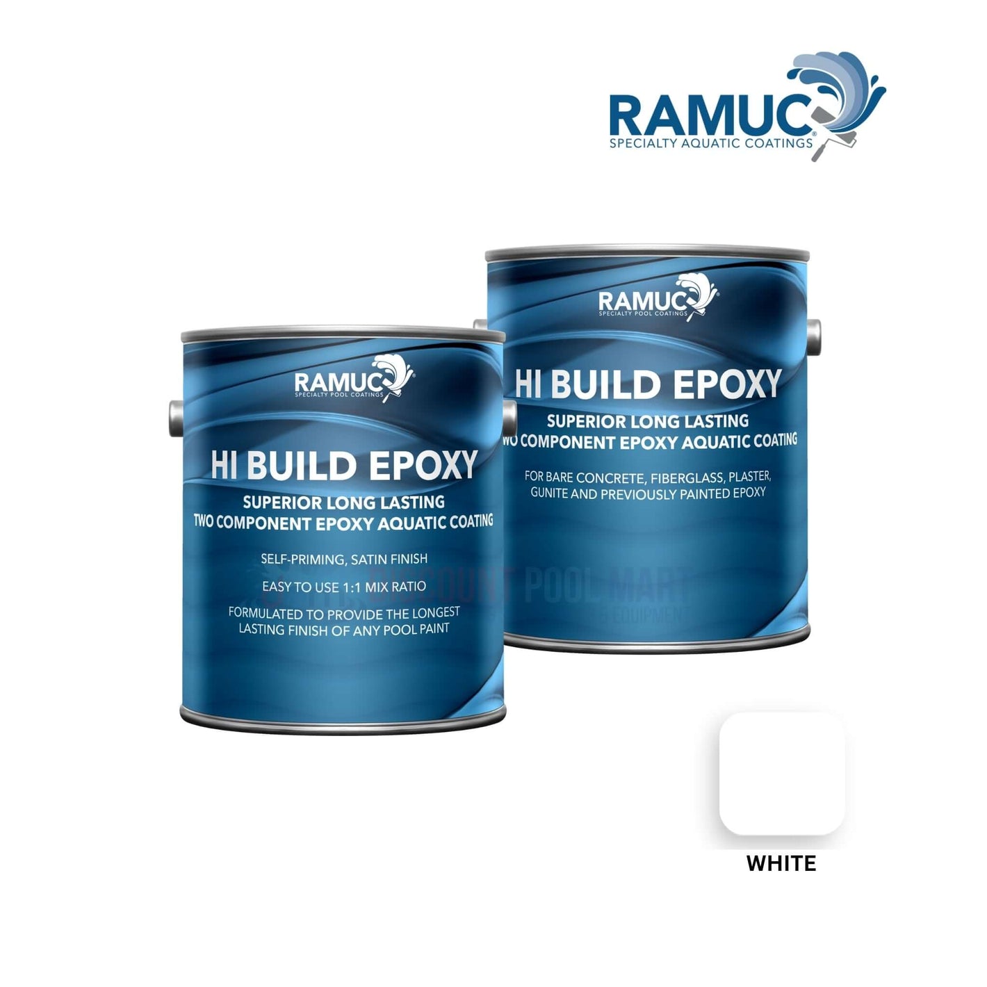 Ramuc Hi-Build Epoxy Pool Paint 2 Gallons in White, available at Discount Pool Mart DPM for superior pool renovation.