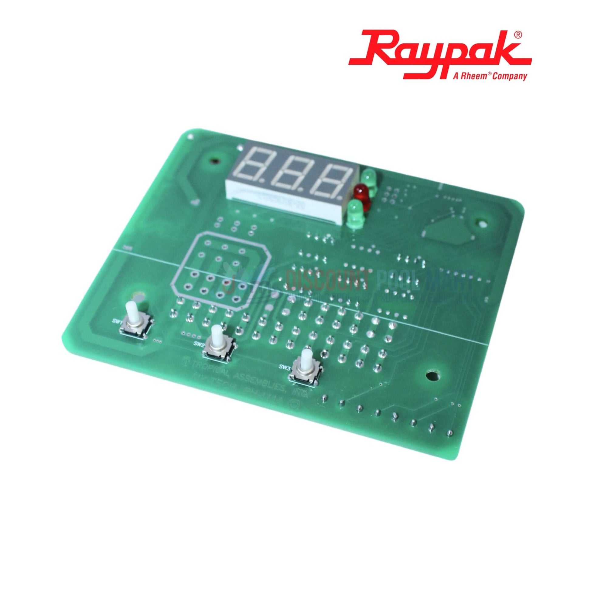 Raypak Digital Control Board for Heat Pumps H000029 from Discount Pool Mart DPM, features display and buttons.