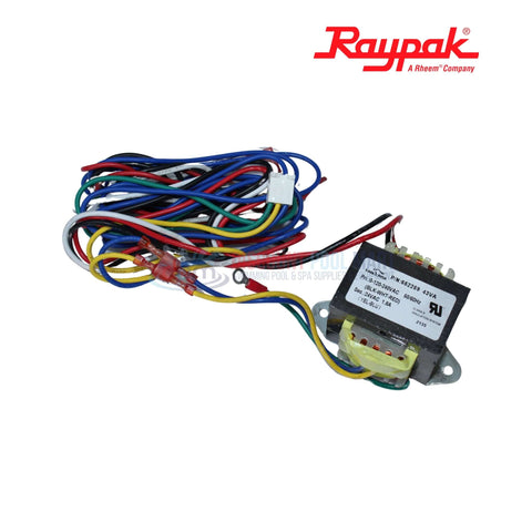 Raypak Transformer 018858F with wiring for AVIA 404 & 264 heaters, compatible with 120/240/24V, available at Discount Pool Mart.