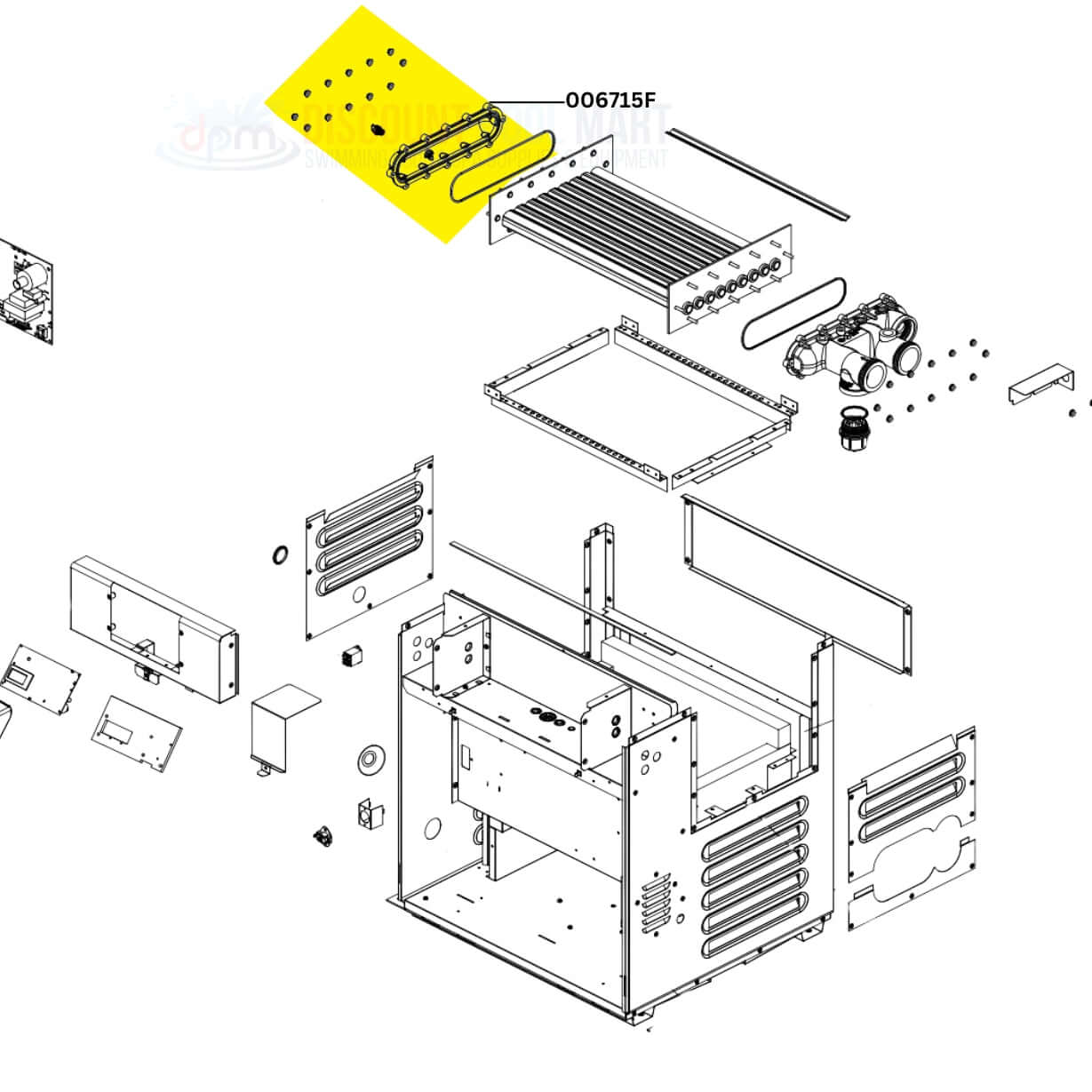 Raypak Bypass Kit 006715F for heaters, OEM by Discount Pool Mart DPM, enhances efficiency and longevity of heating systems.