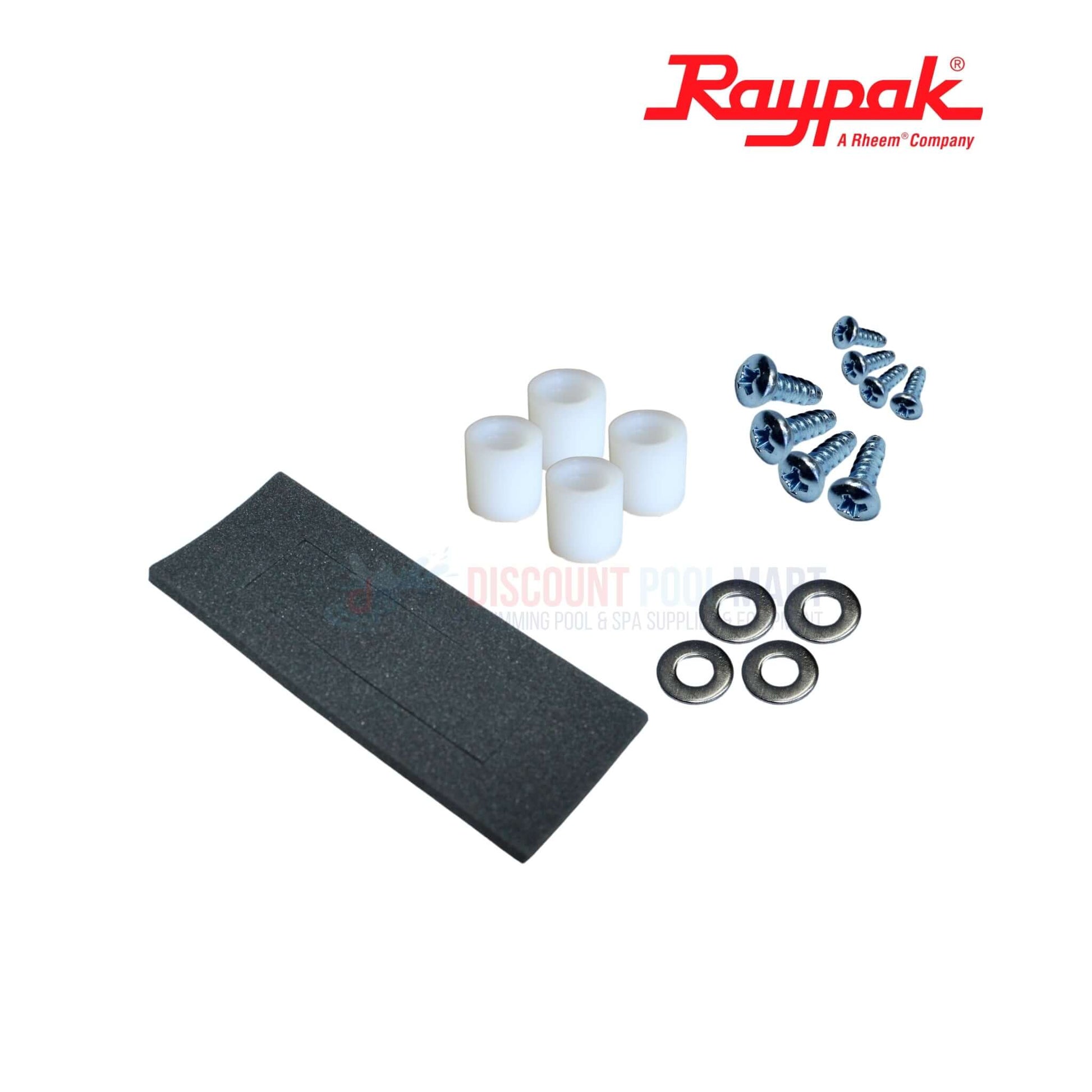 Raypak OEM replacement parts including screws, washers, and spacers for heaters available at Discount Pool Mart DPM.