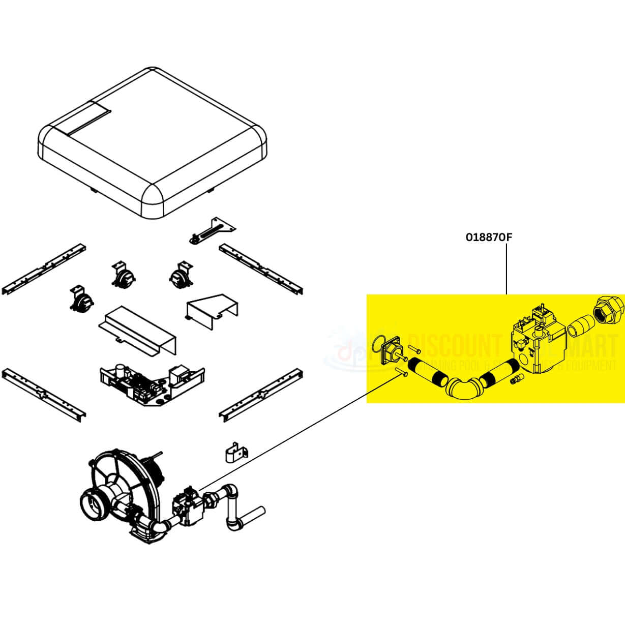 Raypak Gas Valve with Gas Line Half 018870F assembly diagram for AVIA heaters at Discount Pool Mart DPM.
