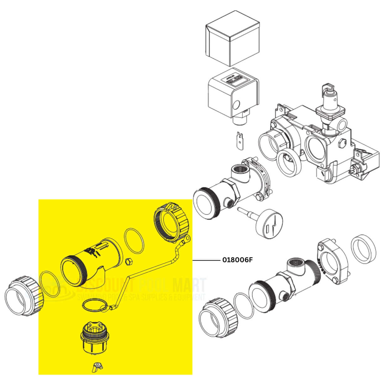 Raypak ProTek Shield Adapter Kit components illustration, model 018006F, available at Discount Pool Mart DPM.