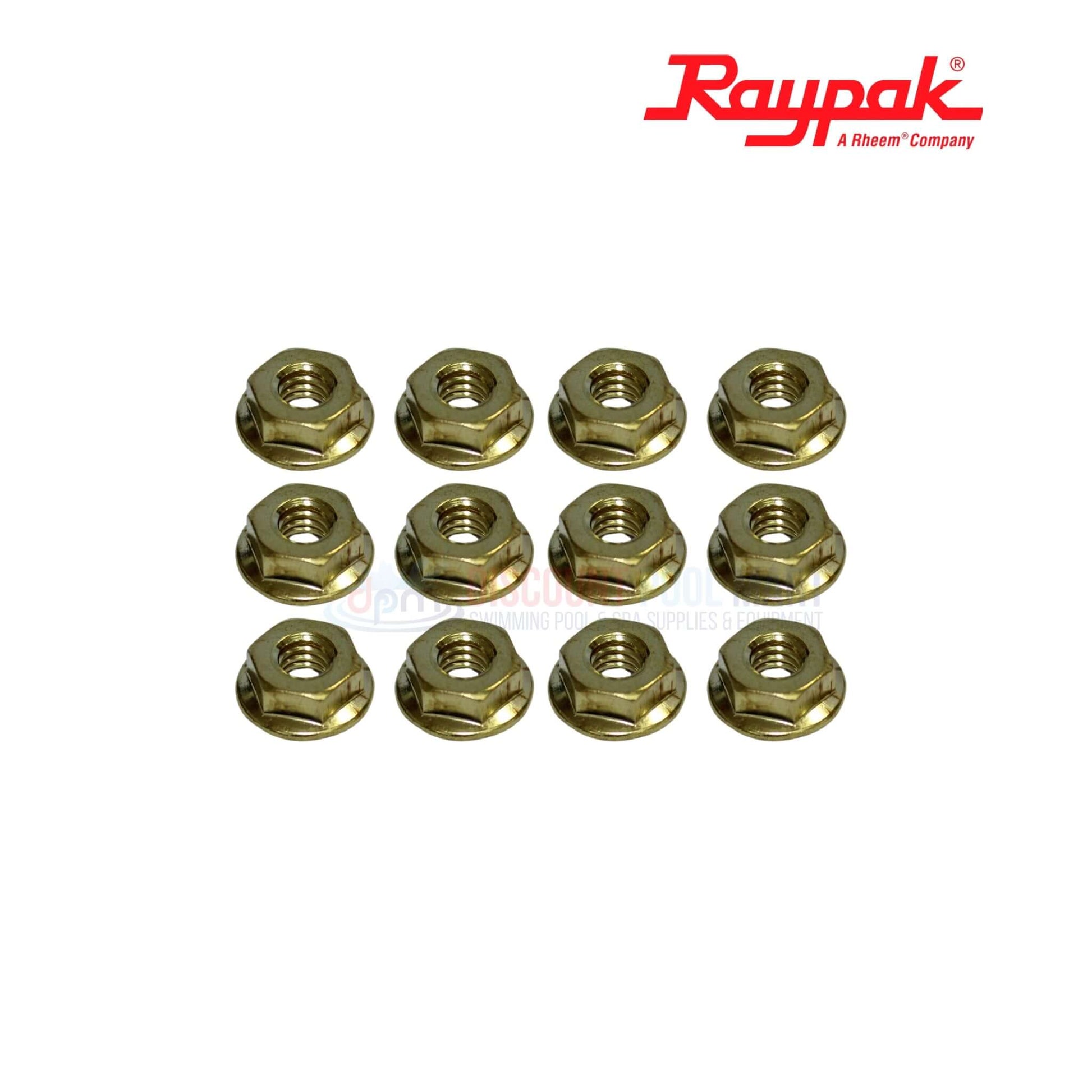 Raypak nuts set of 12 for pool heaters, OEM parts from Discount Pool Mart DPM, ideal for maintenance and repairs.