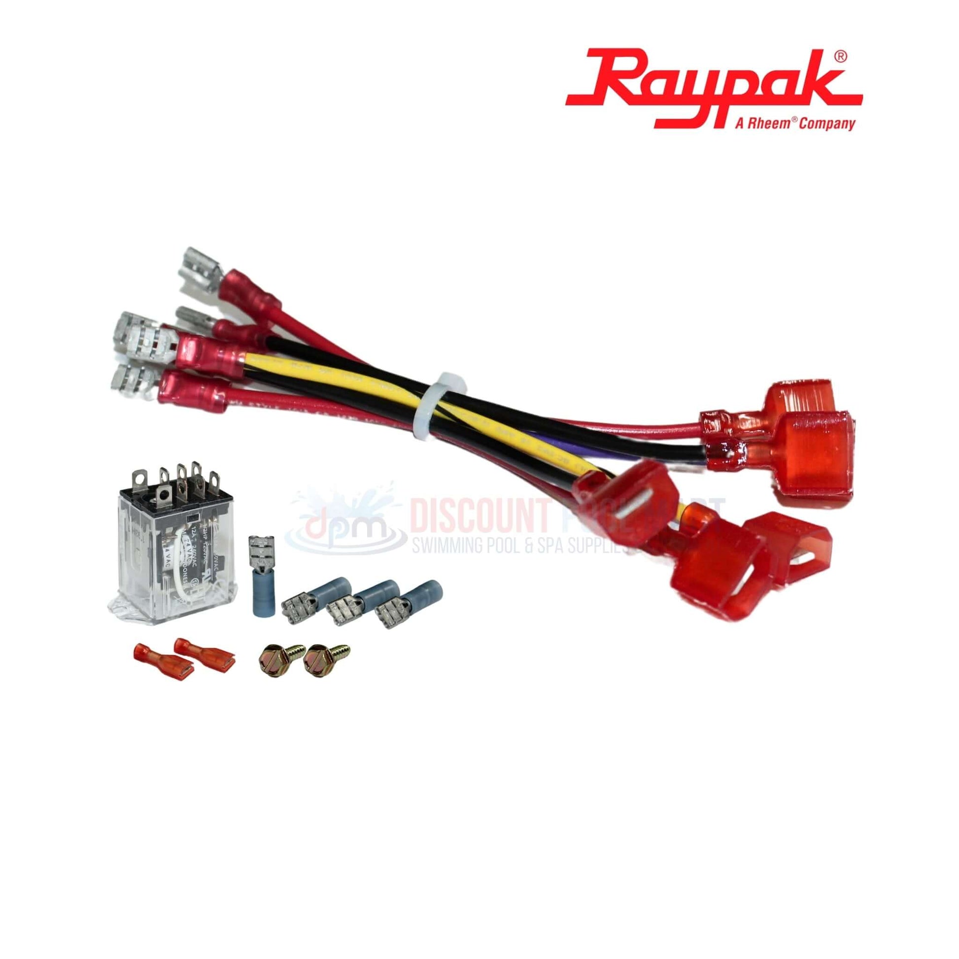 Raypak relay and wiring for Low Nox heaters at Discount Pool Mart DPM. OEM parts for efficient heater operation.