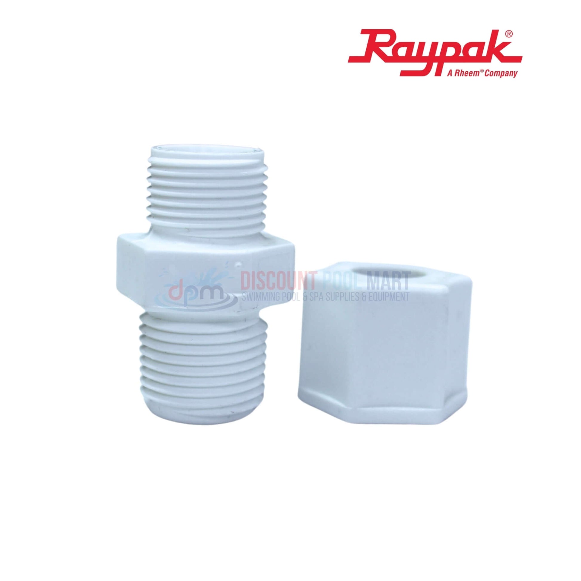 Raypak plumbing fitting for heaters, available at Discount Pool Mart DPM, durable and reliable for efficient operation.
