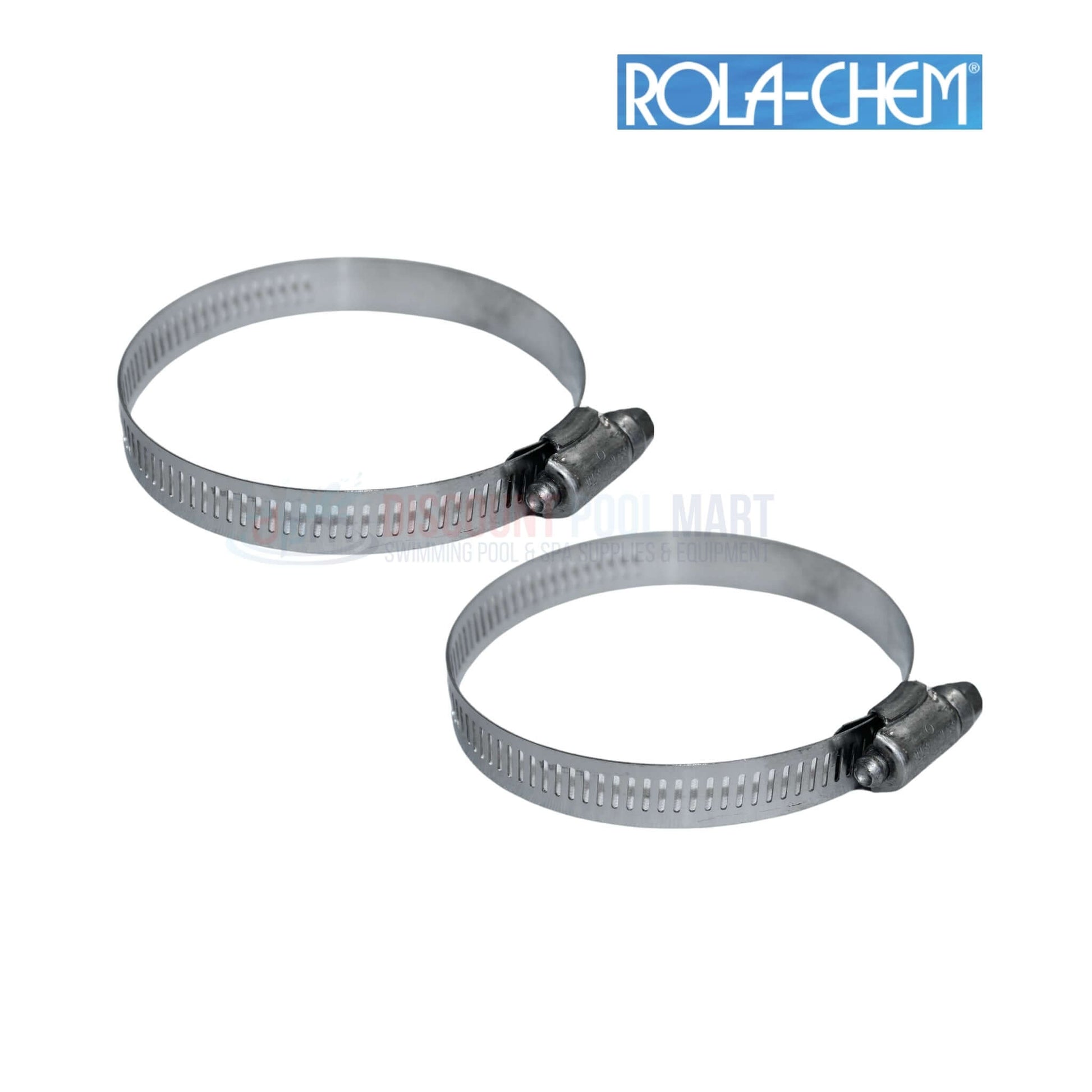 Rola-Chem stainless steel hose clamps for pool systems at Discount Pool Mart DPM, durable and reliable.